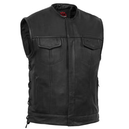 Black Armor Men's  Black motorcycle Leather Vest