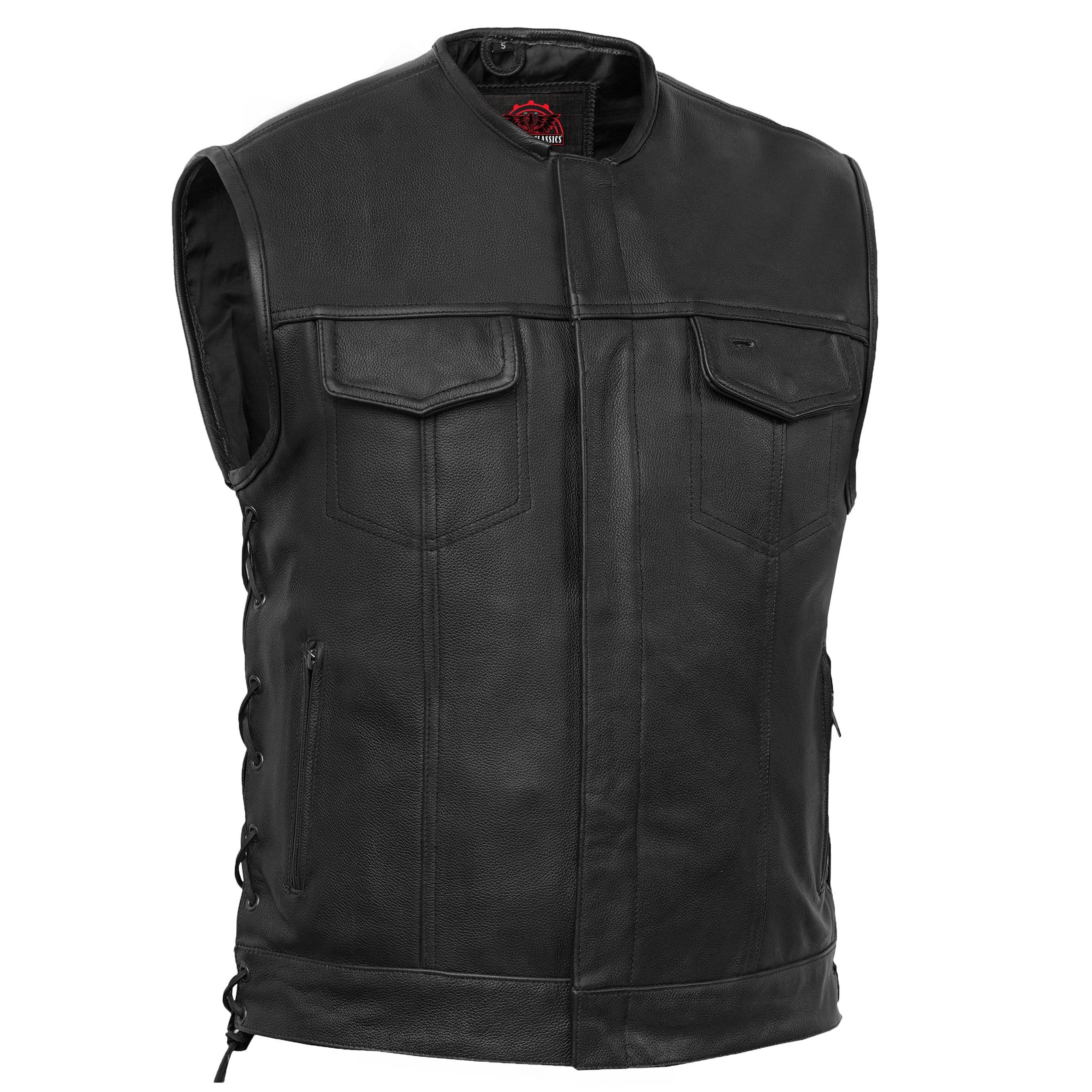 Black Armor Men's  Black motorcycle Leather Vest