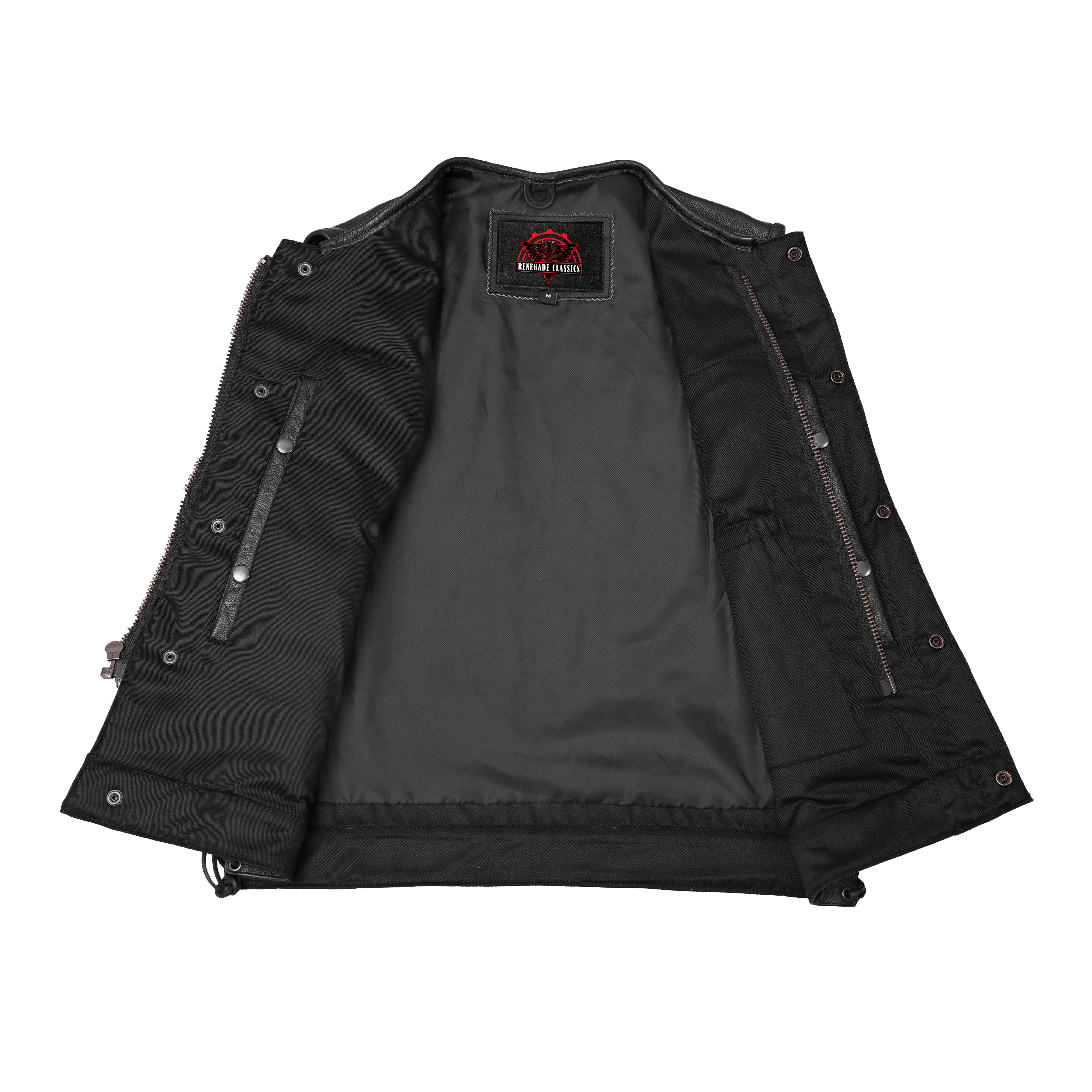 Black Armor Men's  Black motorcycle Leather Vest