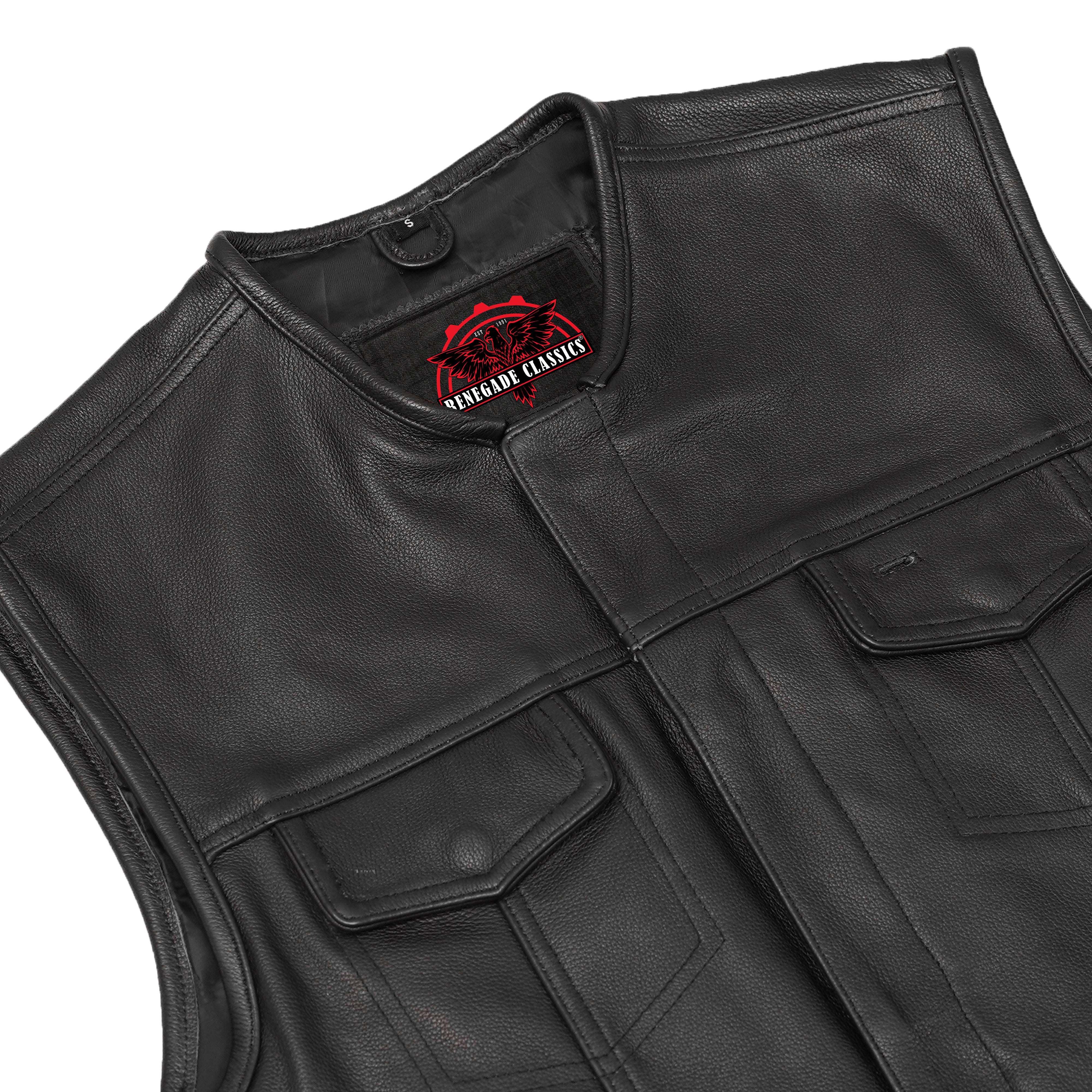 Black Armor Men's  Black motorcycle Leather Vest