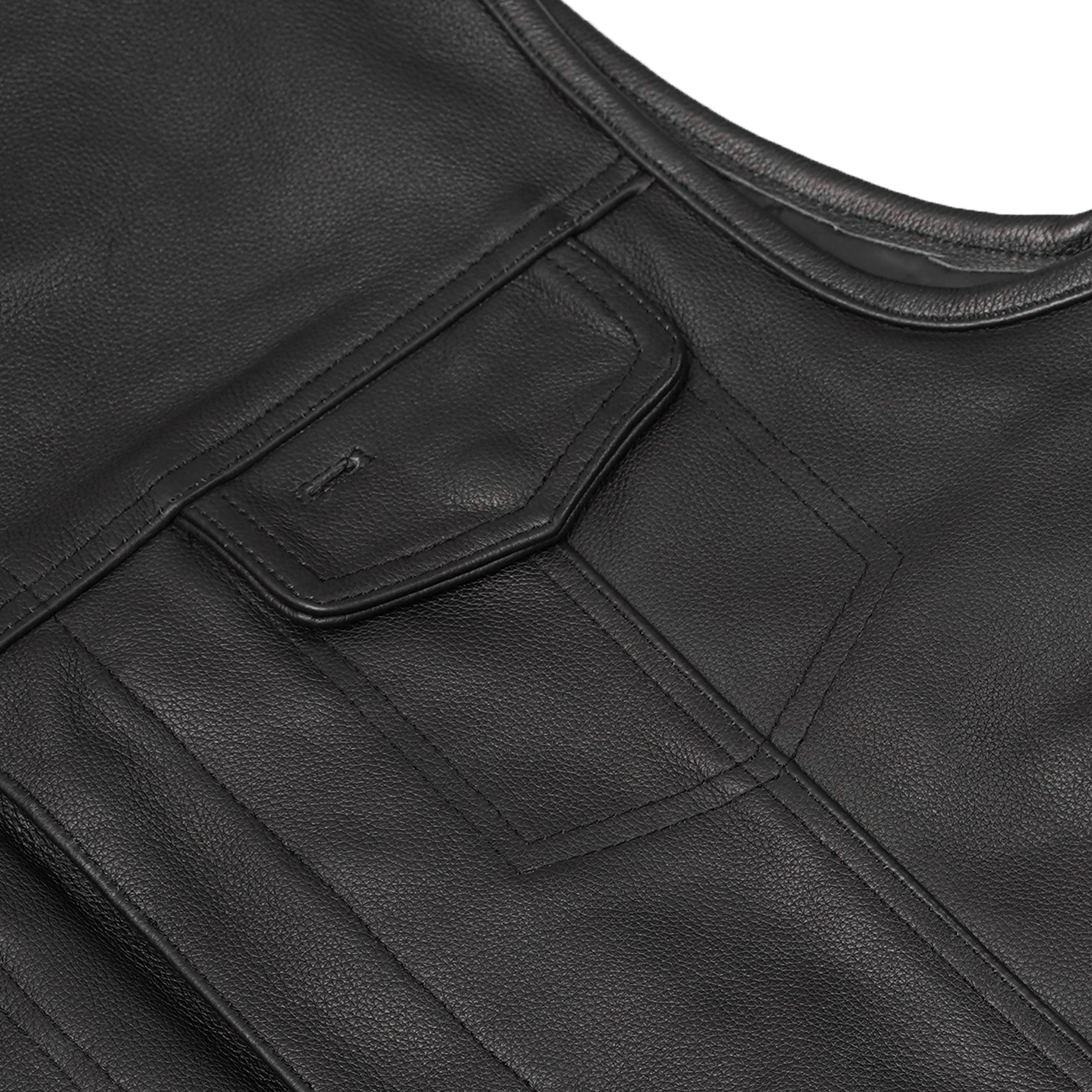 Black Armor Men's  Black motorcycle Leather Vest
