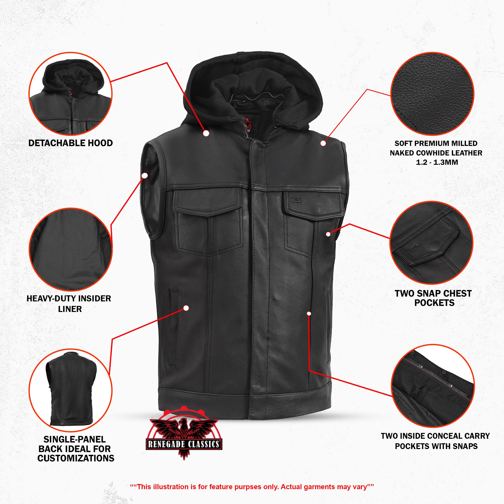 Versa™ Men's Black Leather Motorcycle Vest