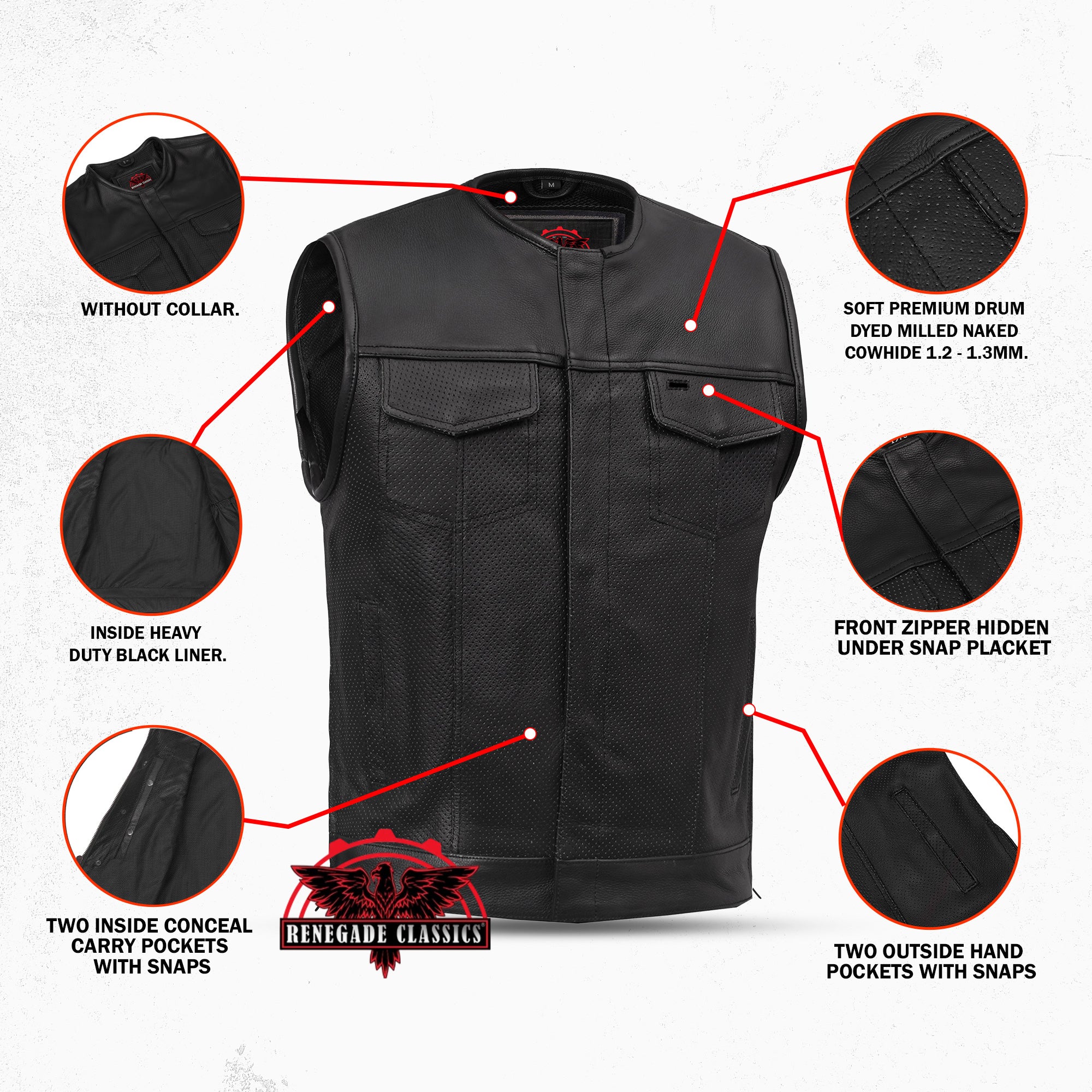 Cool Edge Mens Leather Motorcycle Vest