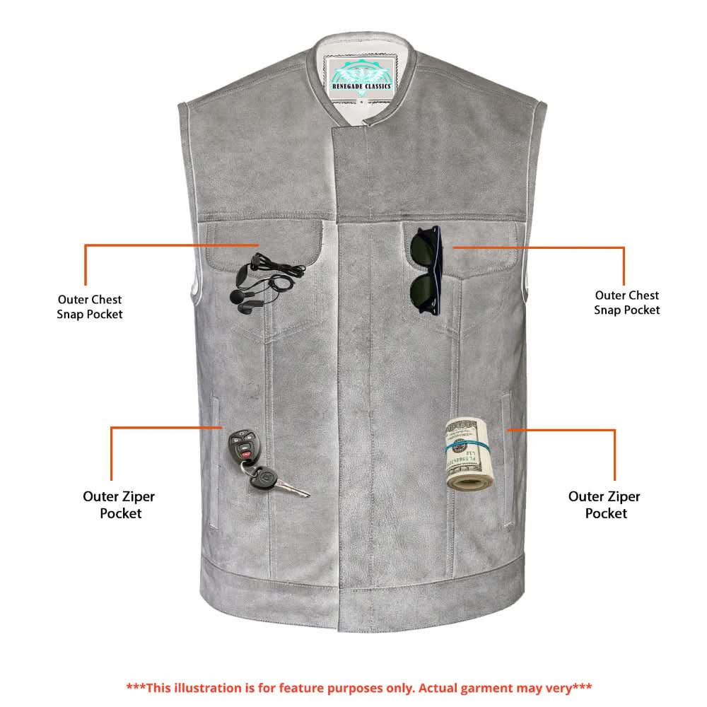 Vintage Men's Distressed Gray Leather  Motorcycle Vest