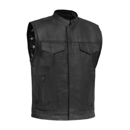 Black Rune Private™ Men's Black Leather Motorcycle Vest