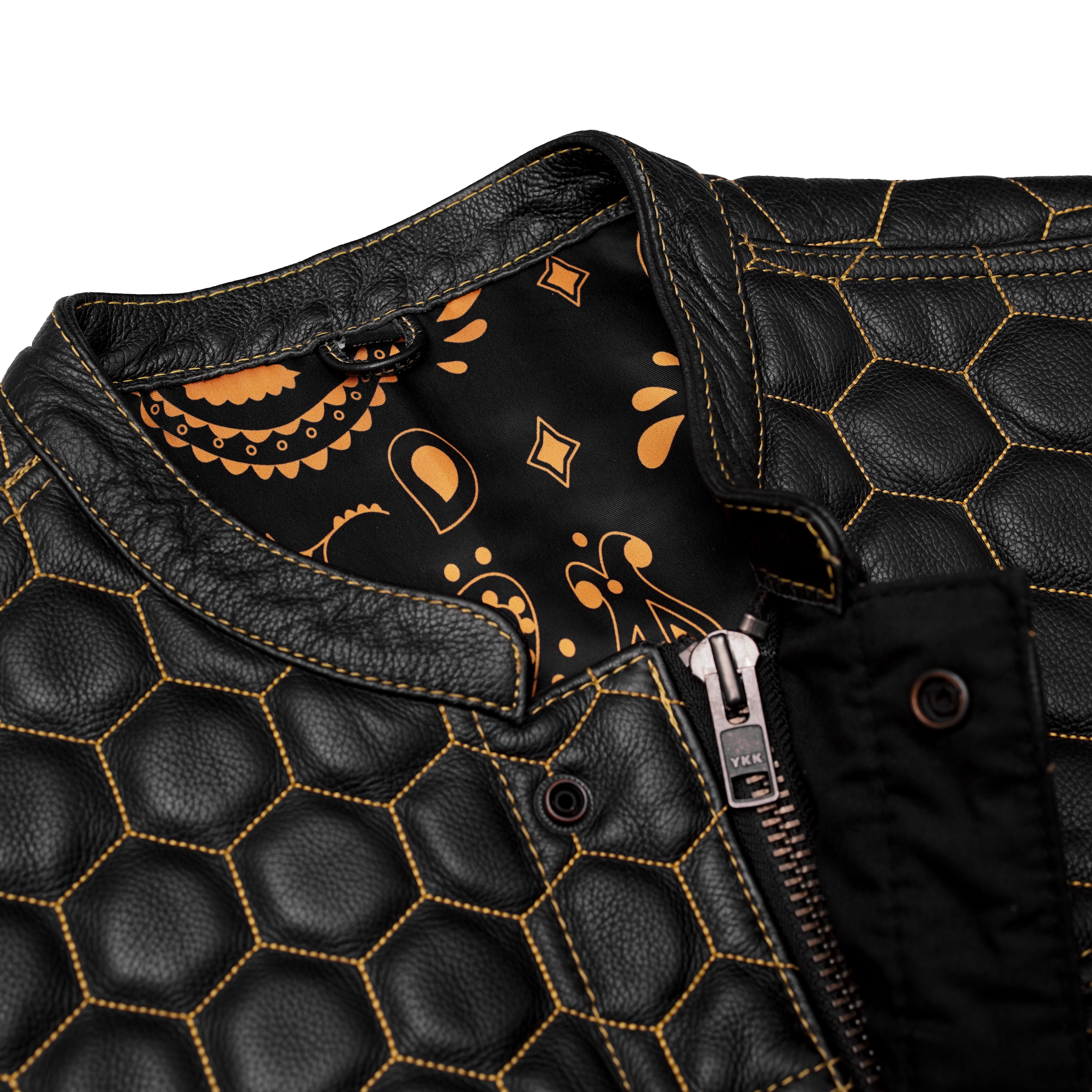 Gold Thread Mens Leather Motorcycle Vest
