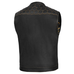Gold Thread Black Leather Motorcycle Vest