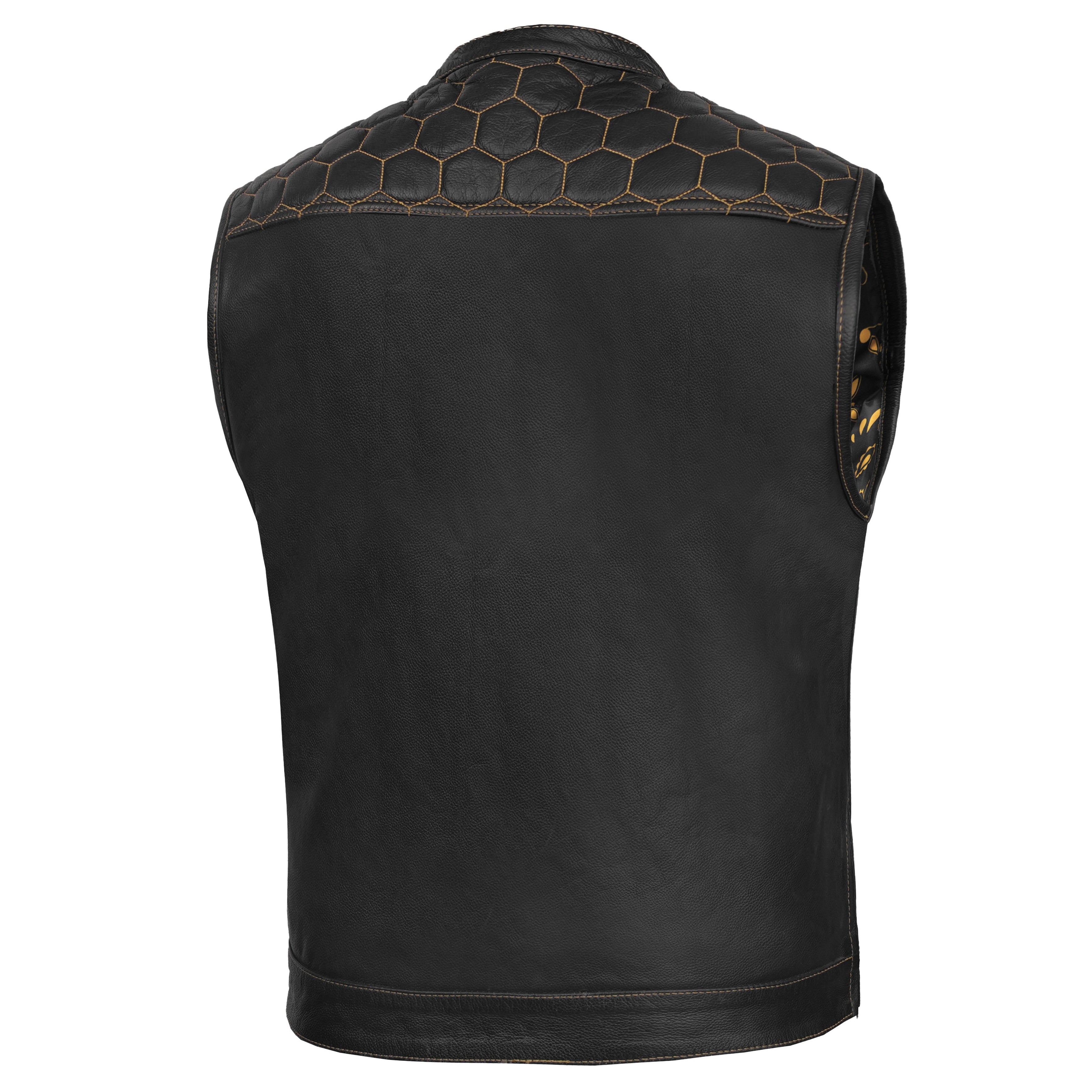 Gold Thread Mens Leather Motorcycle Vest