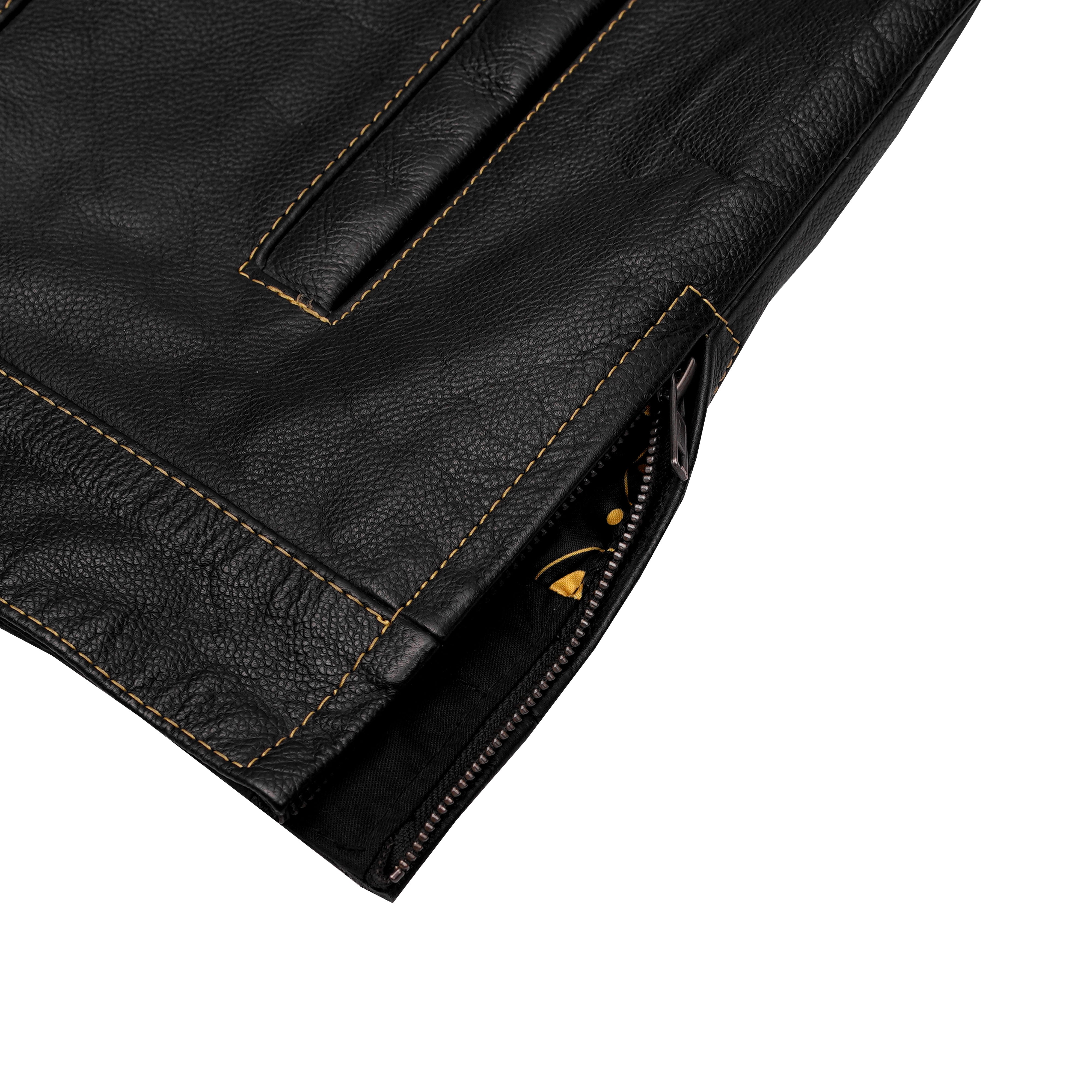 Gold Thread Mens Leather Motorcycle Vest