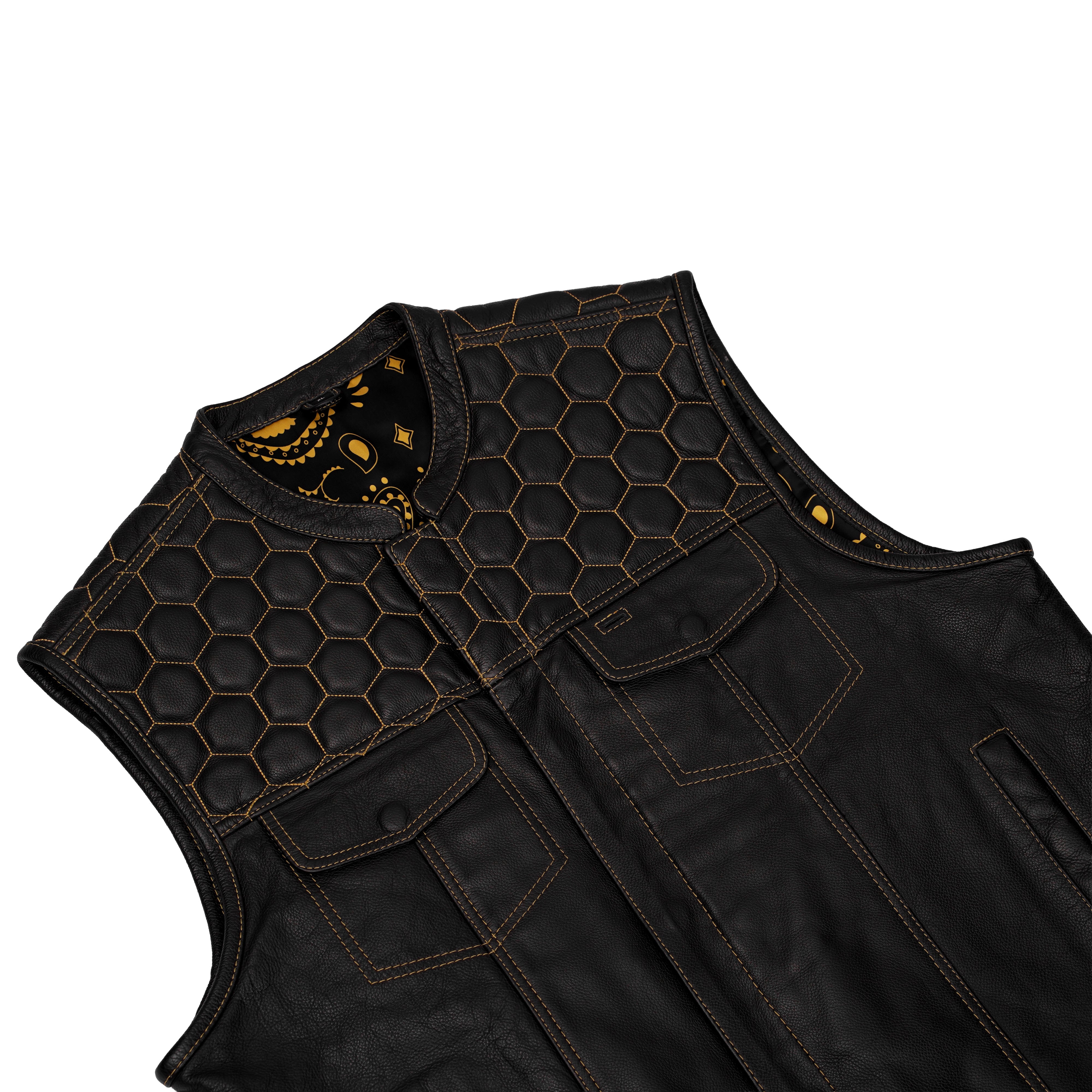 Gold Thread Mens Leather Motorcycle Vest