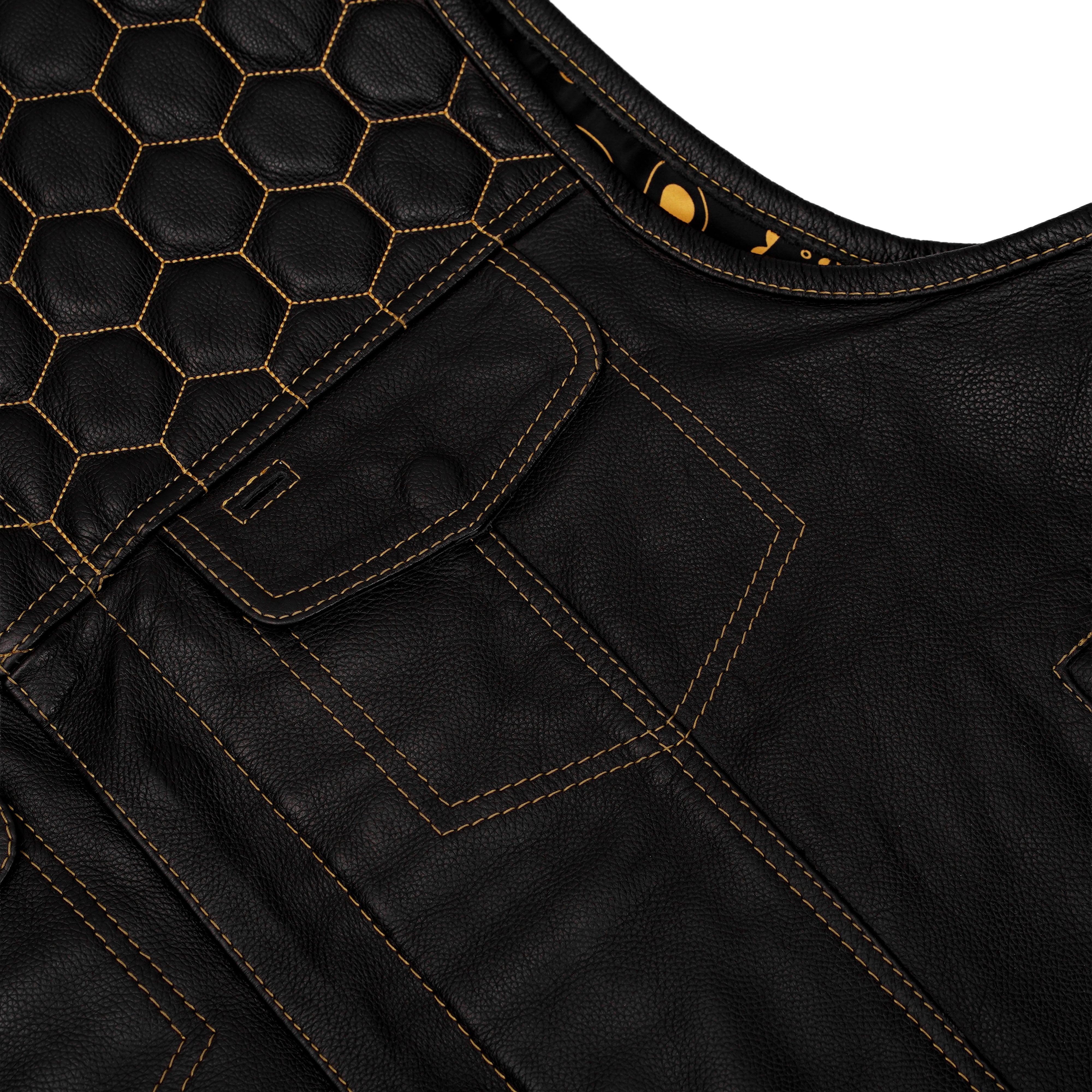 Gold Thread Mens Leather Motorcycle Vest