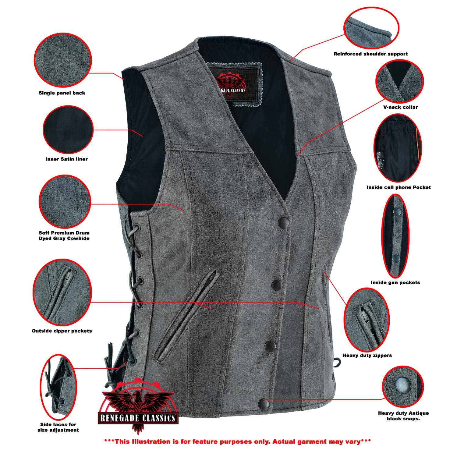 Delure™ Women's leather motorcycle vest