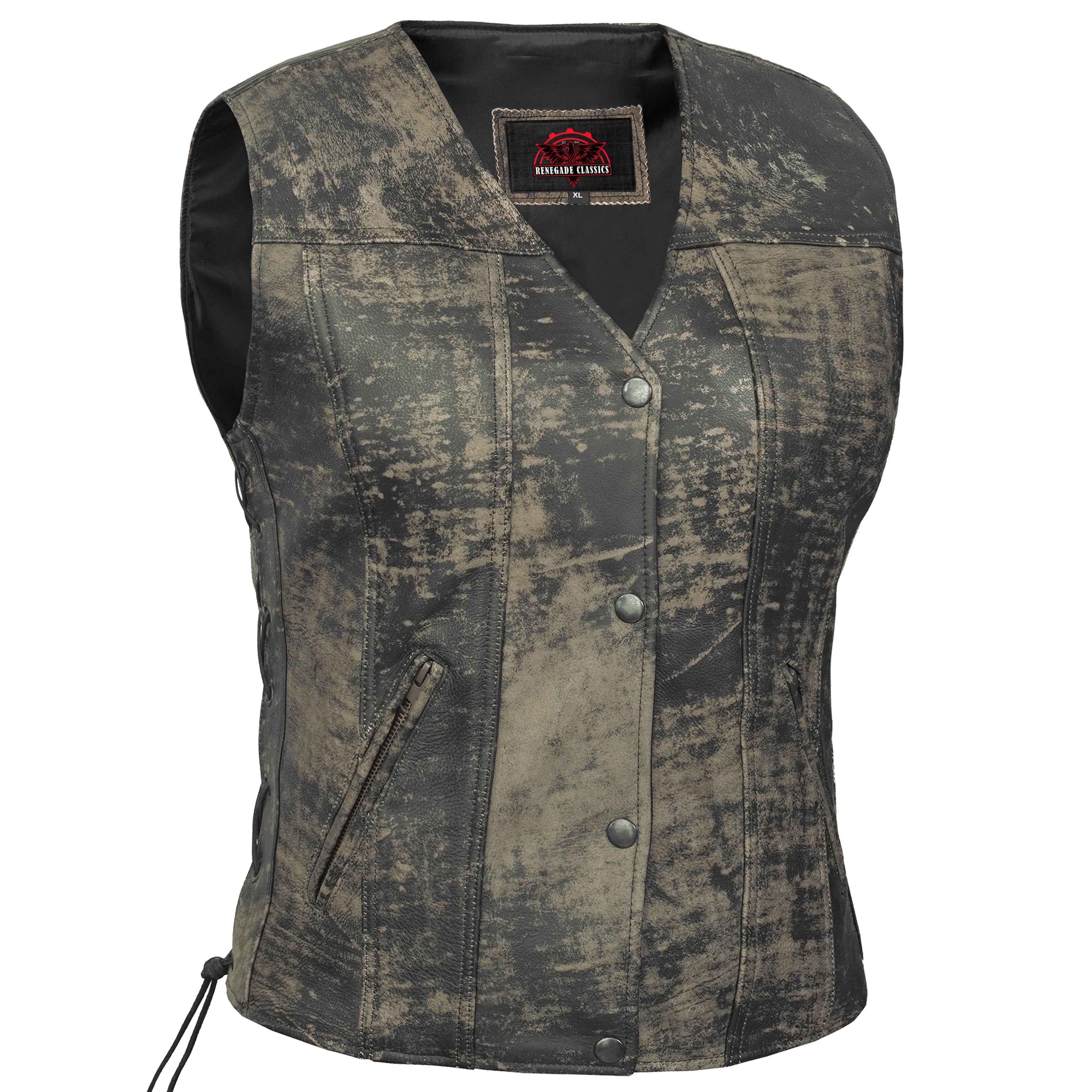 Fury Queem™ Women's leather motorcycle vest-  Antique Brown