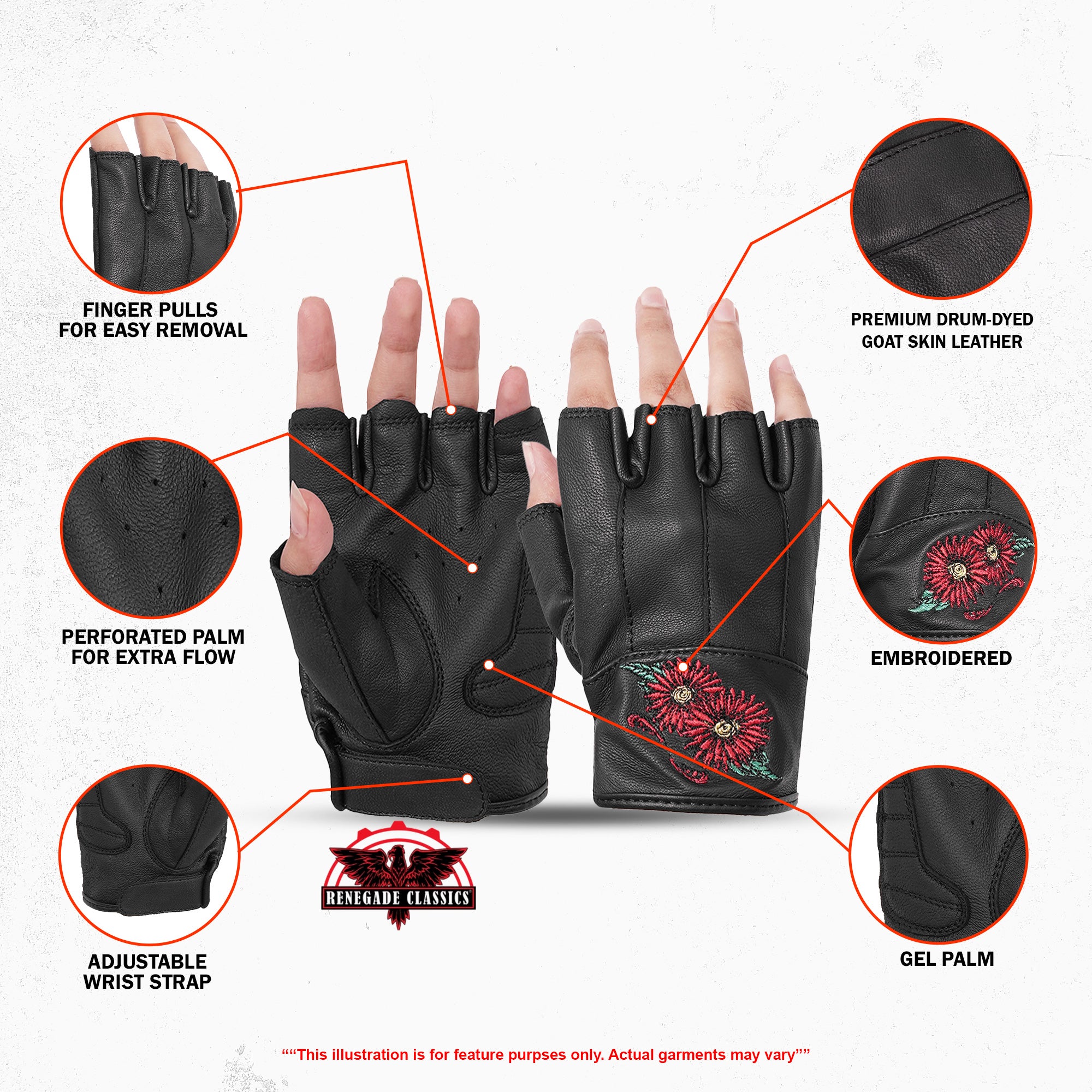 Palmic™ womens leather fingerless gloves