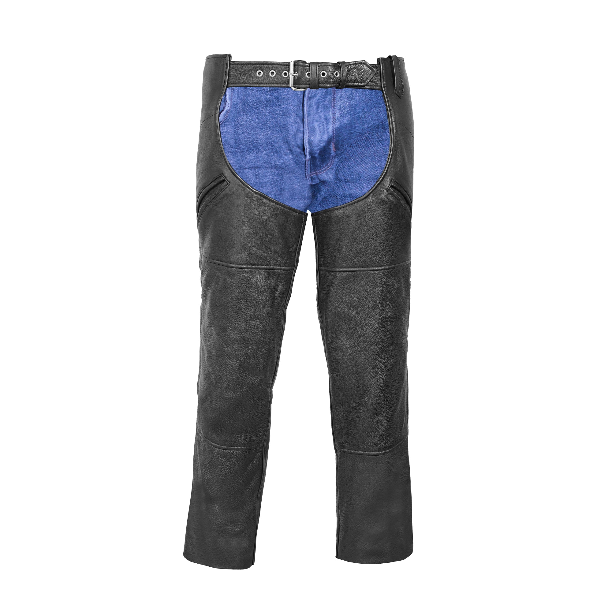 Leather Guard™ Unisex leather motorcycle chaps - Black