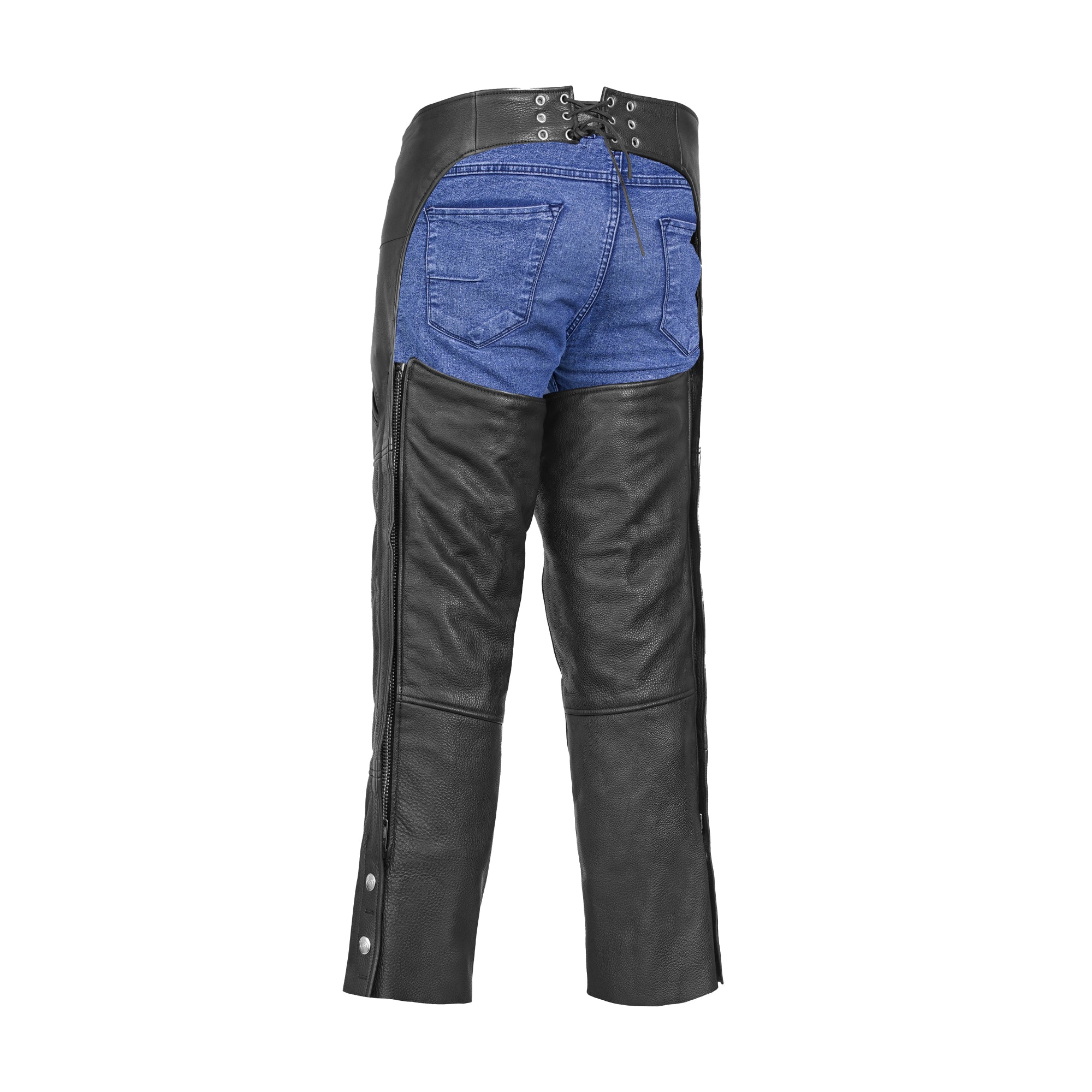Leather Guard™ Unisex leather motorcycle chaps - Black