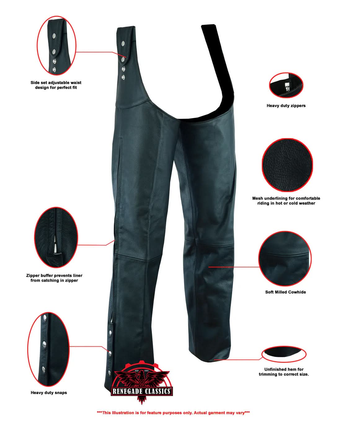 Uniex™ Unisex  leather motorcycle chaps