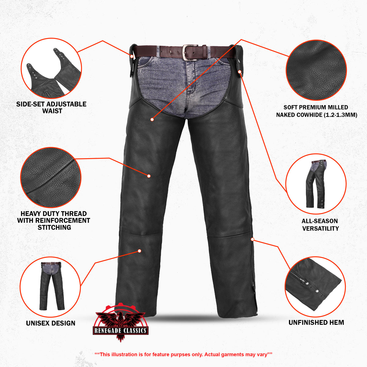 Uniex™ Unisex  leather motorcycle chaps