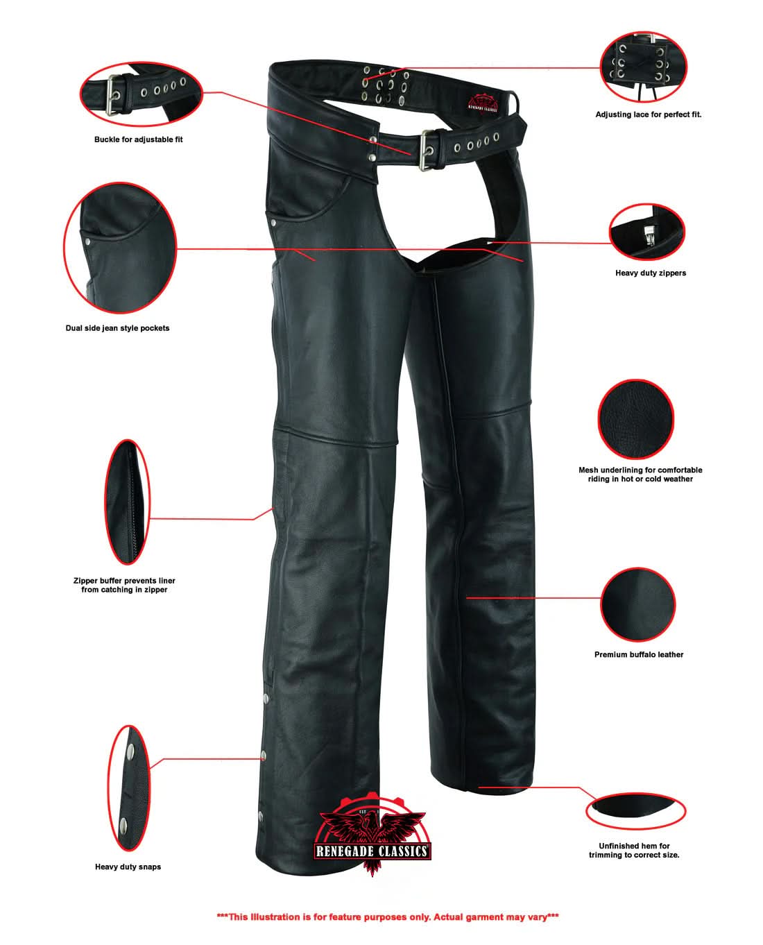 Wrangler™ leather motorcycle chaps - Black