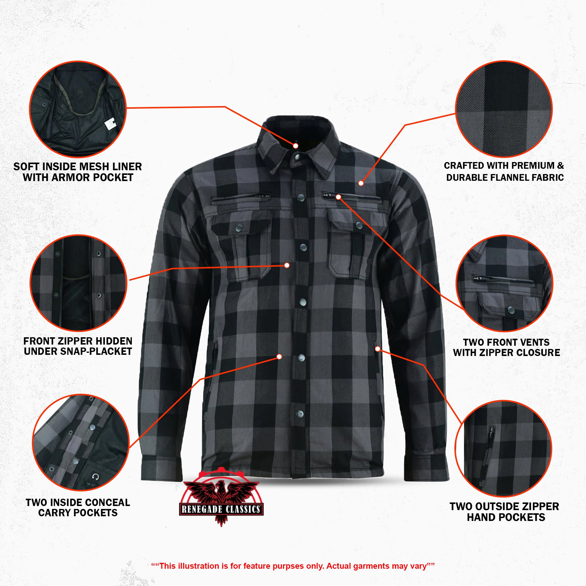 Alpha Check™ Men's  Armored Motorcycle Flannel Shirt - Gray/Black