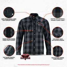 Alpha Check™ Men's  Armored Motorcycle Flannel Shirt - Gray/Black