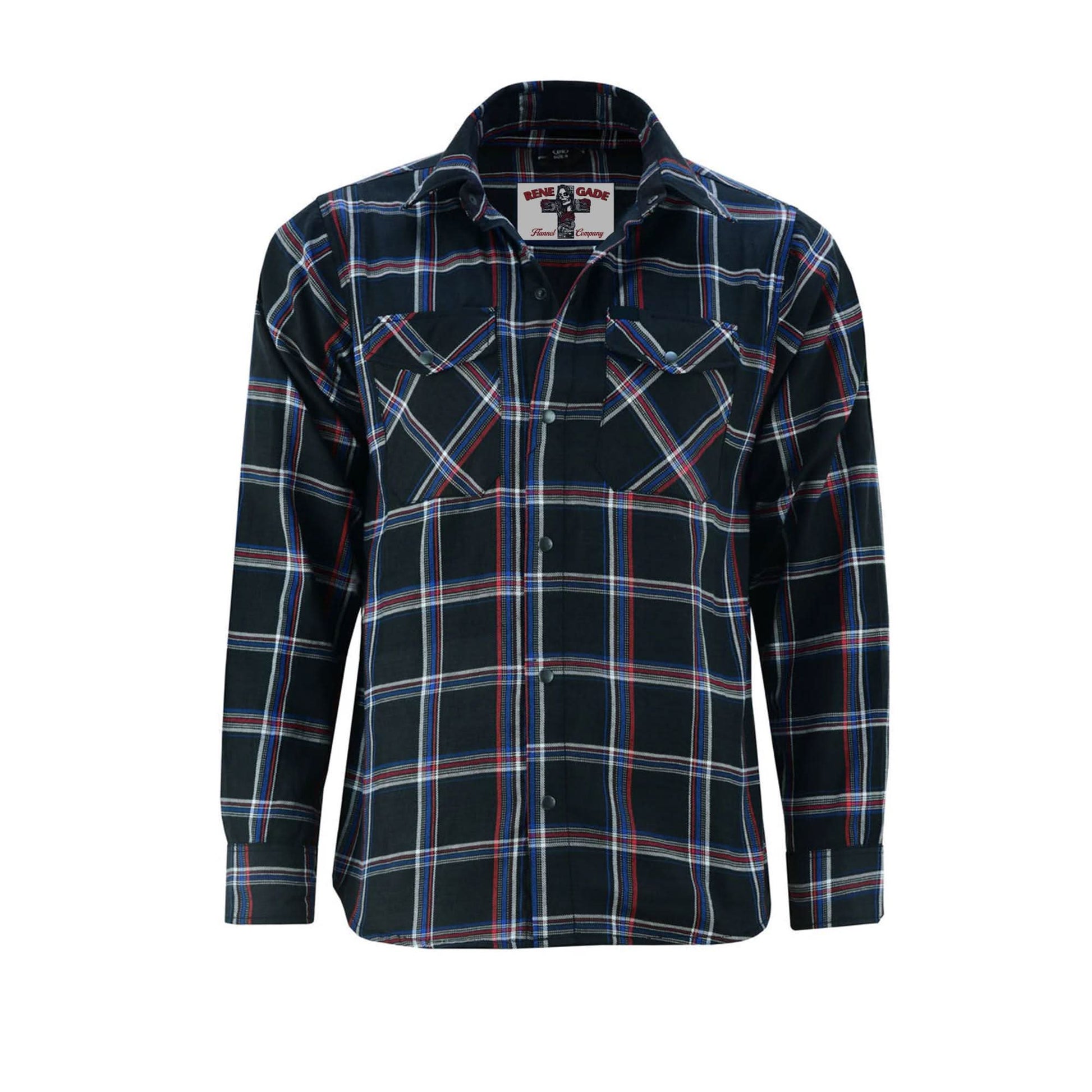 Alpha Check Men's Bold Plaid Flannel Shirt - Black, Red, and Blue Flannel Renegade Classics