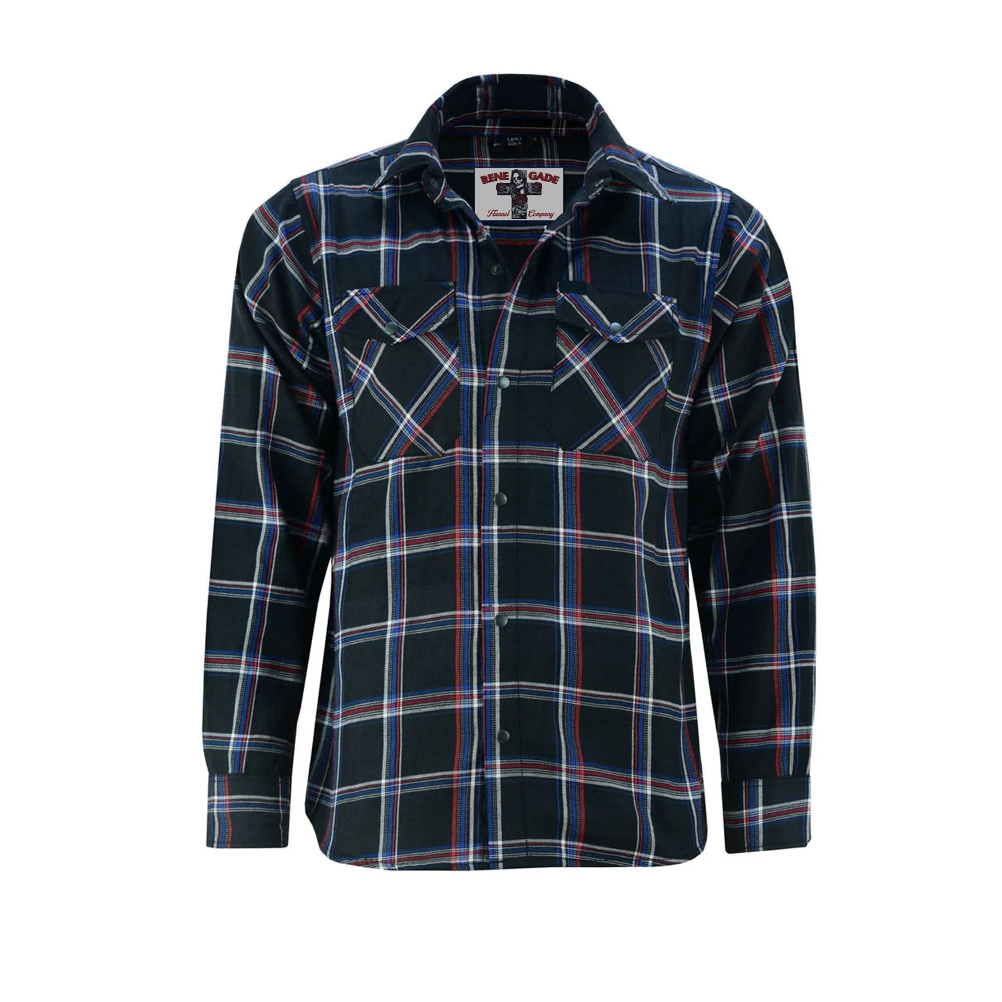 Alpha Check Men's Bold Plaid Flannel Shirt - Black, Red, and Blue Flannel Renegade Classics