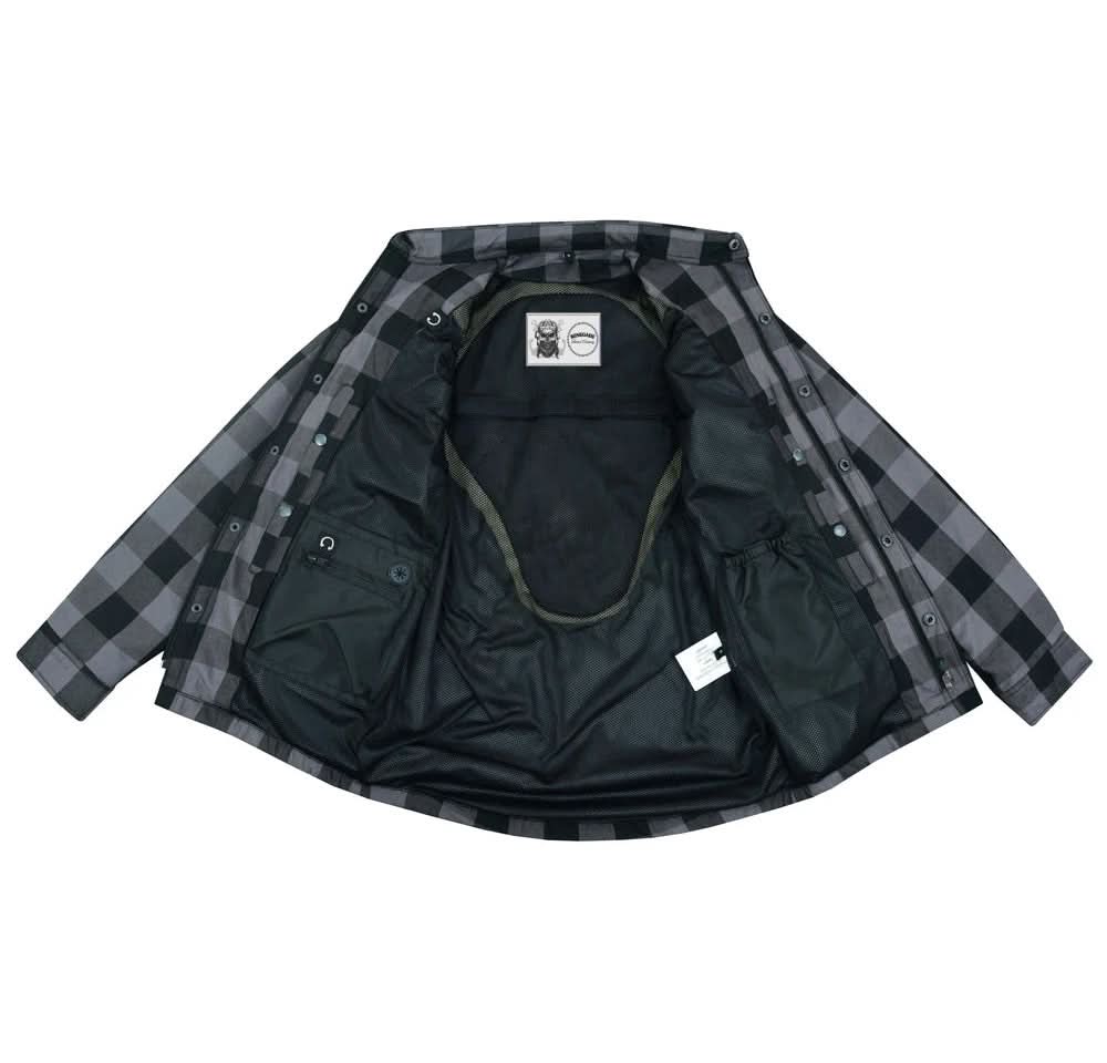 Alpha Check Men's Armored Motorcycle Flannel Shirt - Gray/Black Flannel Renegade Classics