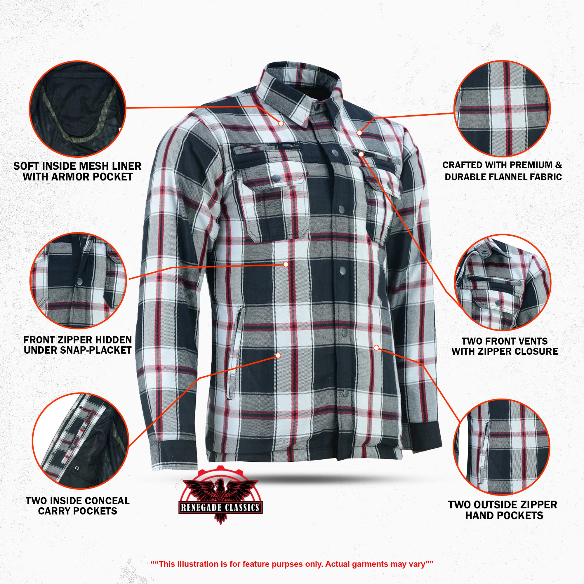 Alpha Check™ Men's  Armored Motorcycle Flannel Shirt - Red/Black