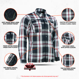 Alpha Check™ Men's  Armored Motorcycle Flannel Shirt - Red/Black