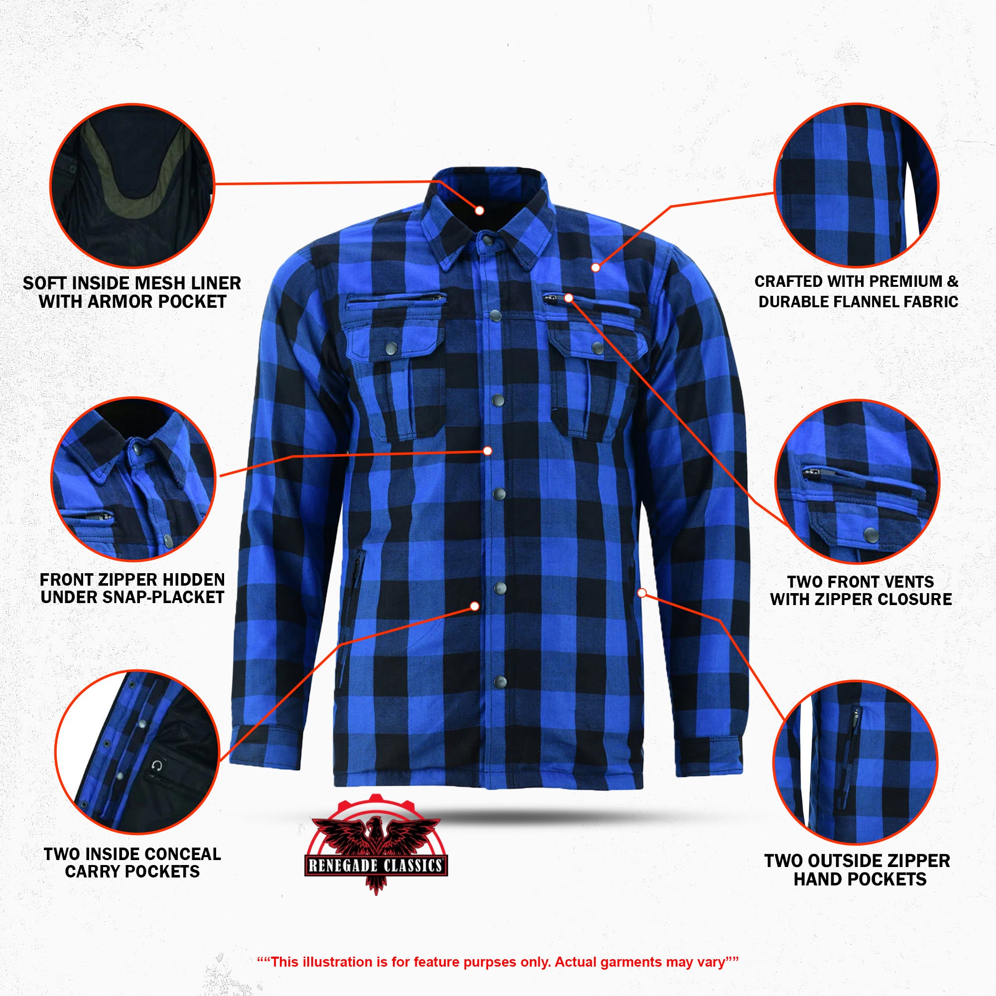 Lumberjack™ Men's  Armored Motorcycle Flannel Shirt - Blue