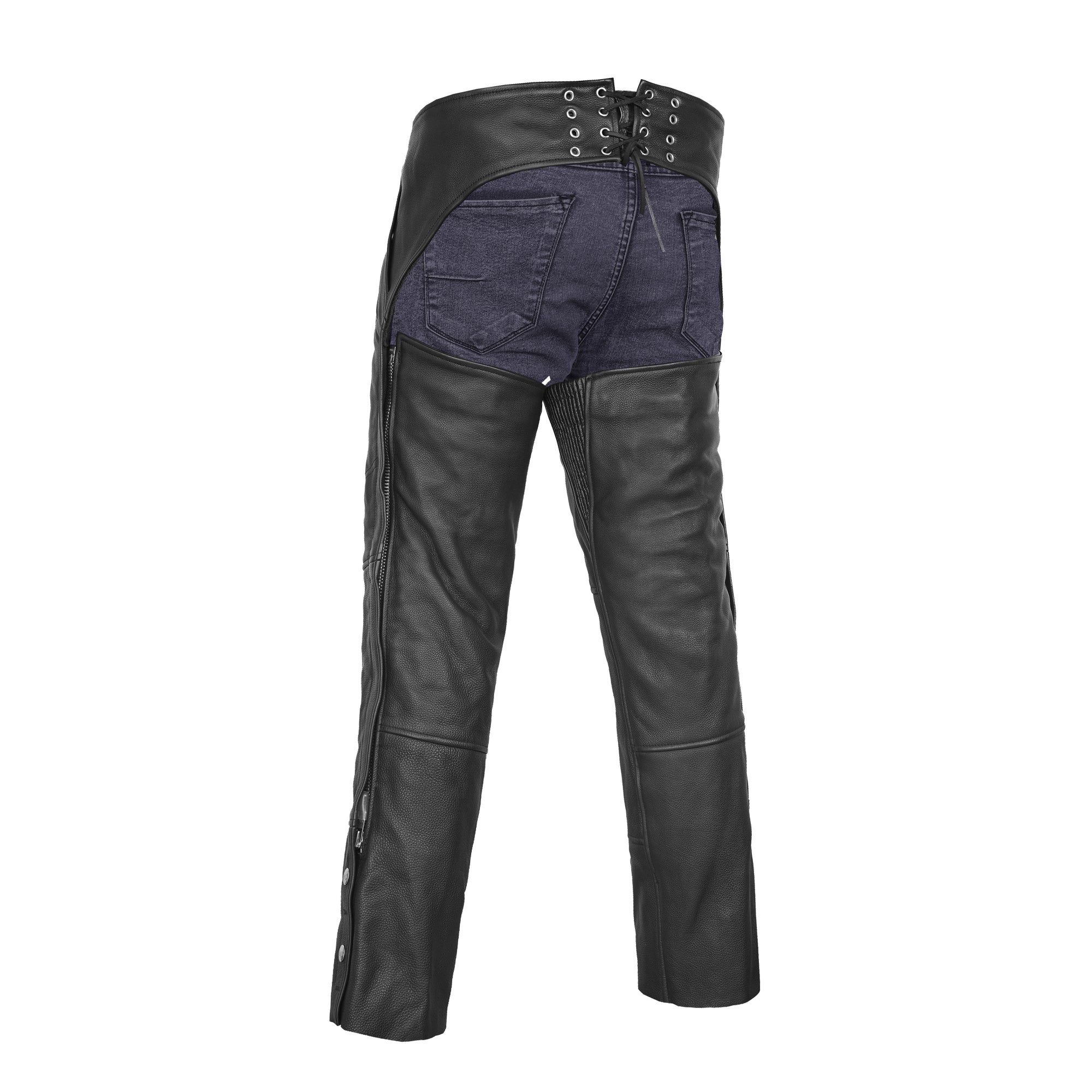 Rider Shield™ Black leather motorcycle chaps - Black