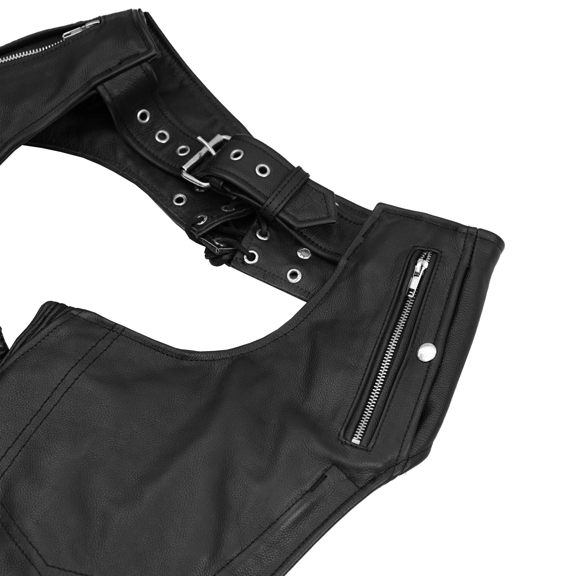 Rider Shield™ Black leather motorcycle chaps - Black