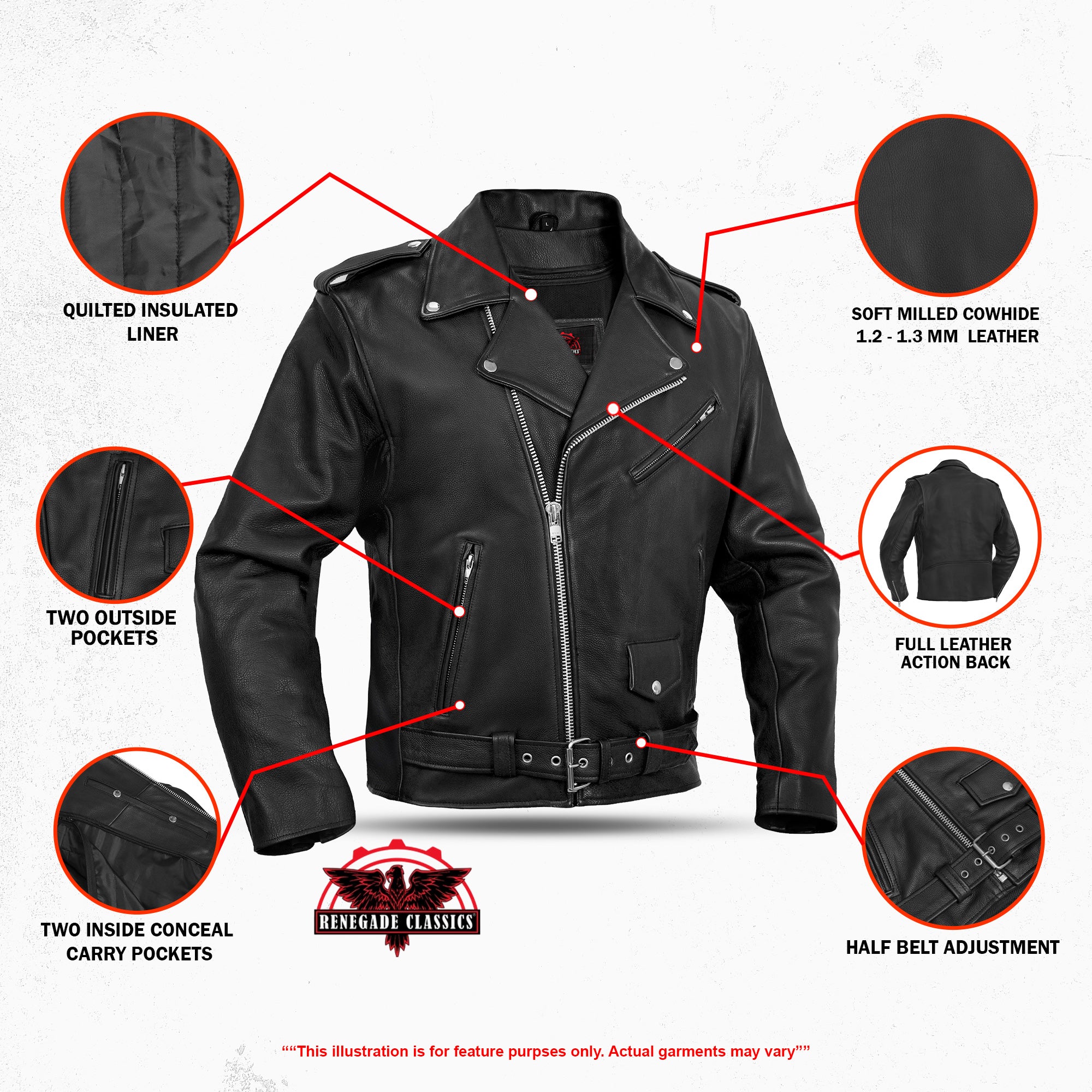 Jansen™ Men's Leather Motorcycle Jacket - Black