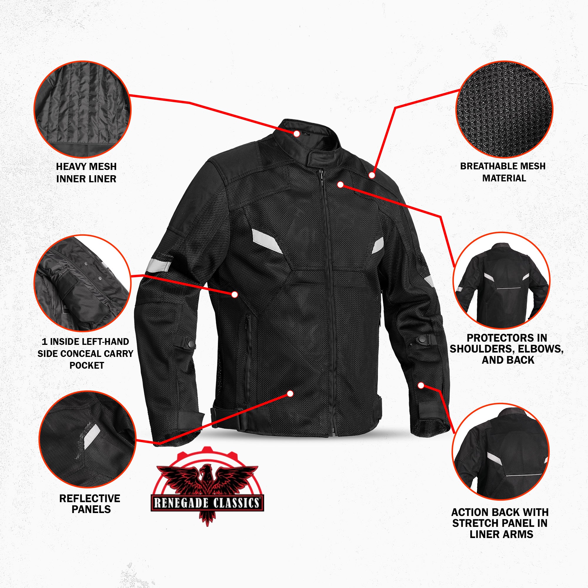 Dynamic™ Mens  Mesh Motorcycle Jacket – Black