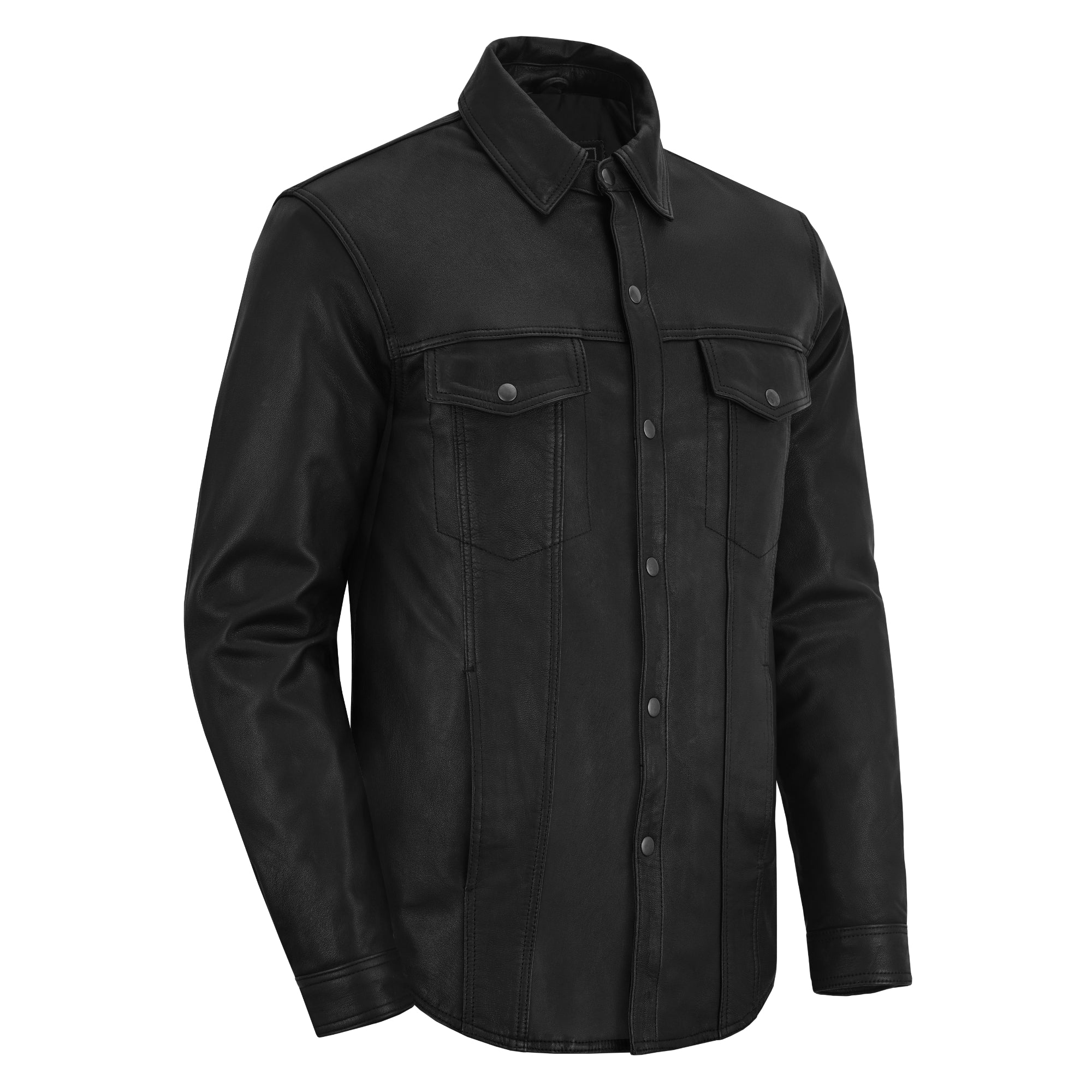 Midnight™ Men's Black Leather Motorcycle Shirt