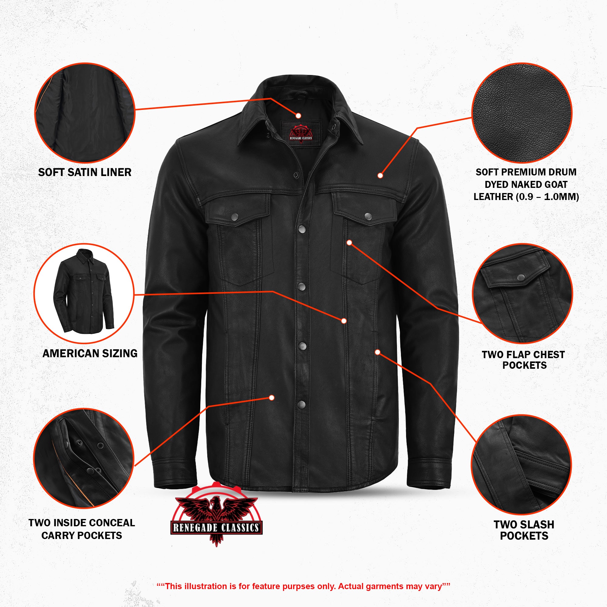 Midnight™ Men's Black Leather Motorcycle Shirt