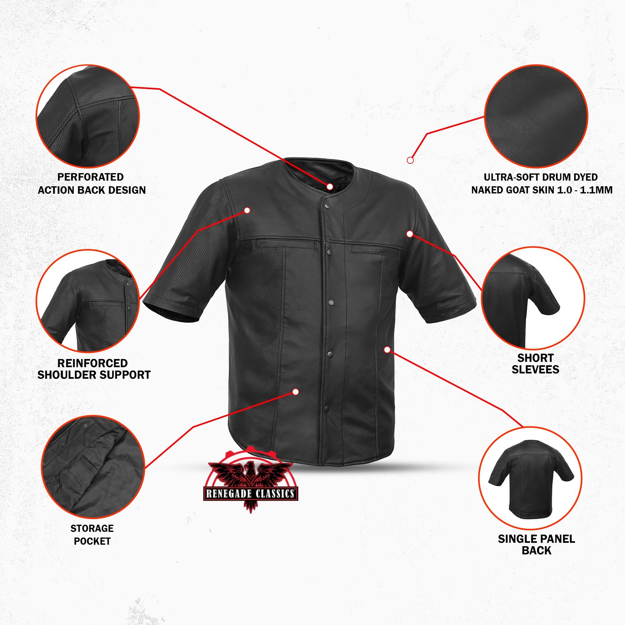 Jeter Men's  Leather  Motorcycle Shirt - Black