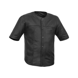 Jeter Men's  Leather  Motorcycle Shirt - Black