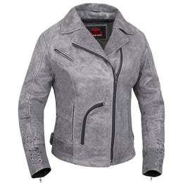 Frost Fury™ Women's  Leather  Biker Jacket – Gray