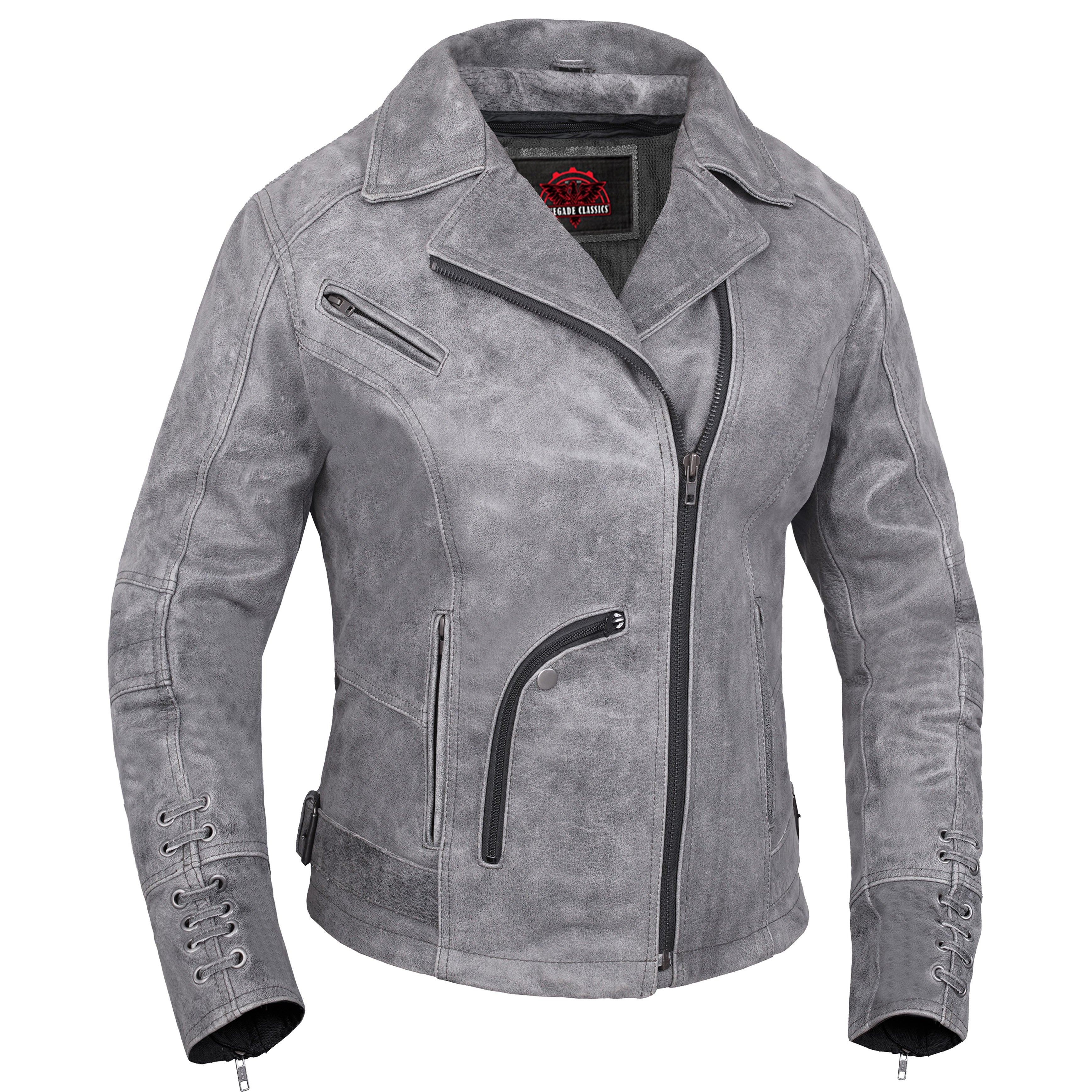 Frost Fury™ Women's  Leather  Biker Jacket – Gray