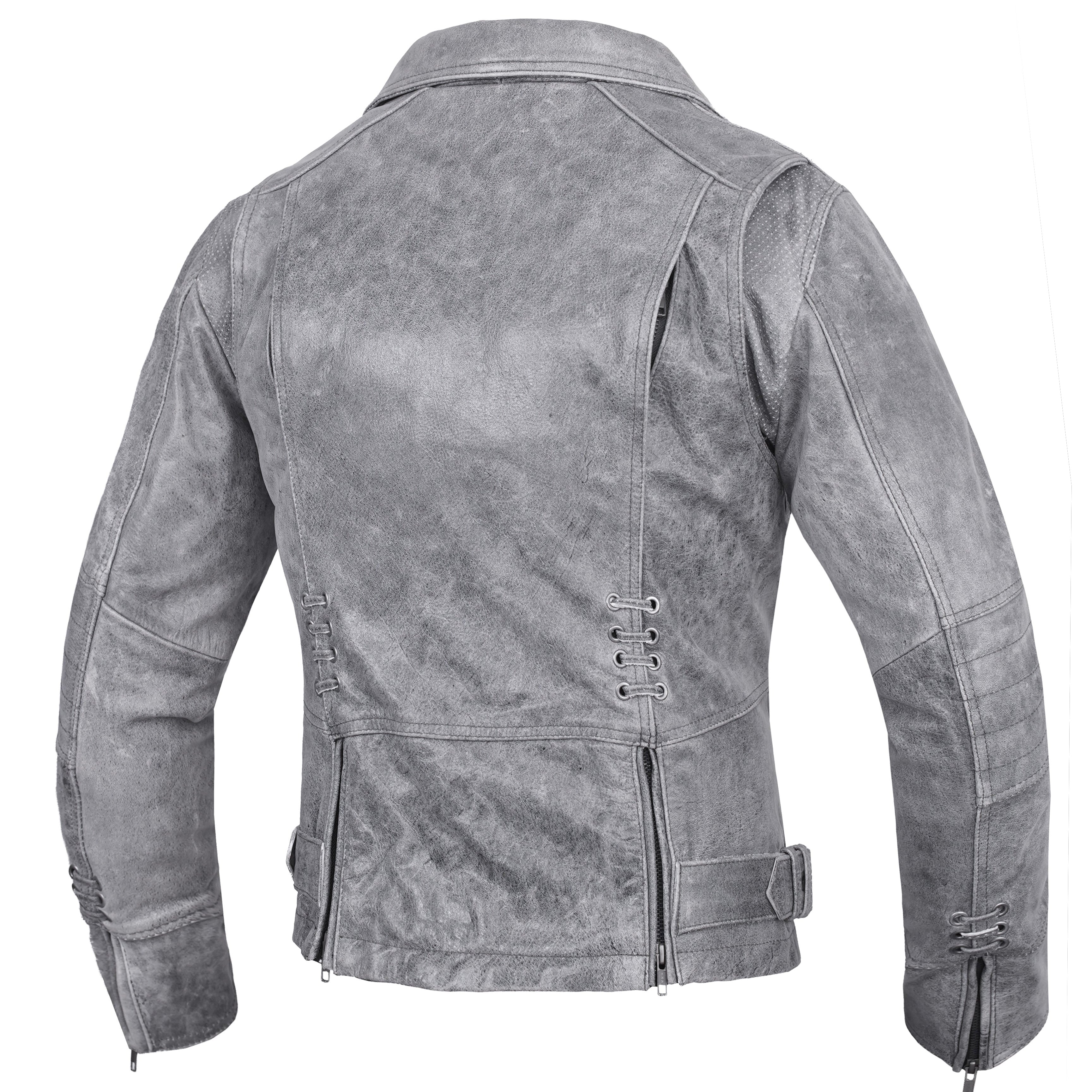 Frost Fury™ Women's  Leather  Biker Jacket – Gray