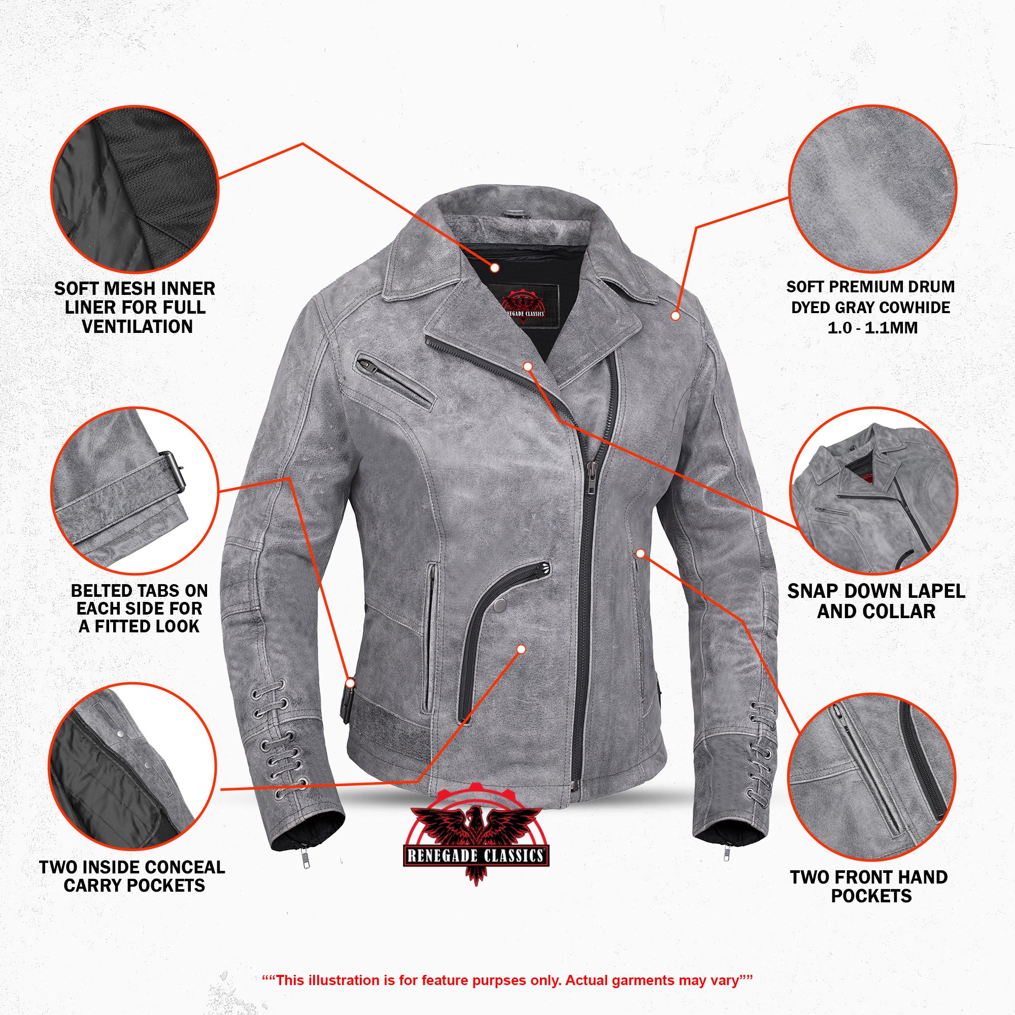 Frost Fury™ Women's  Leather  Biker Jacket – Gray