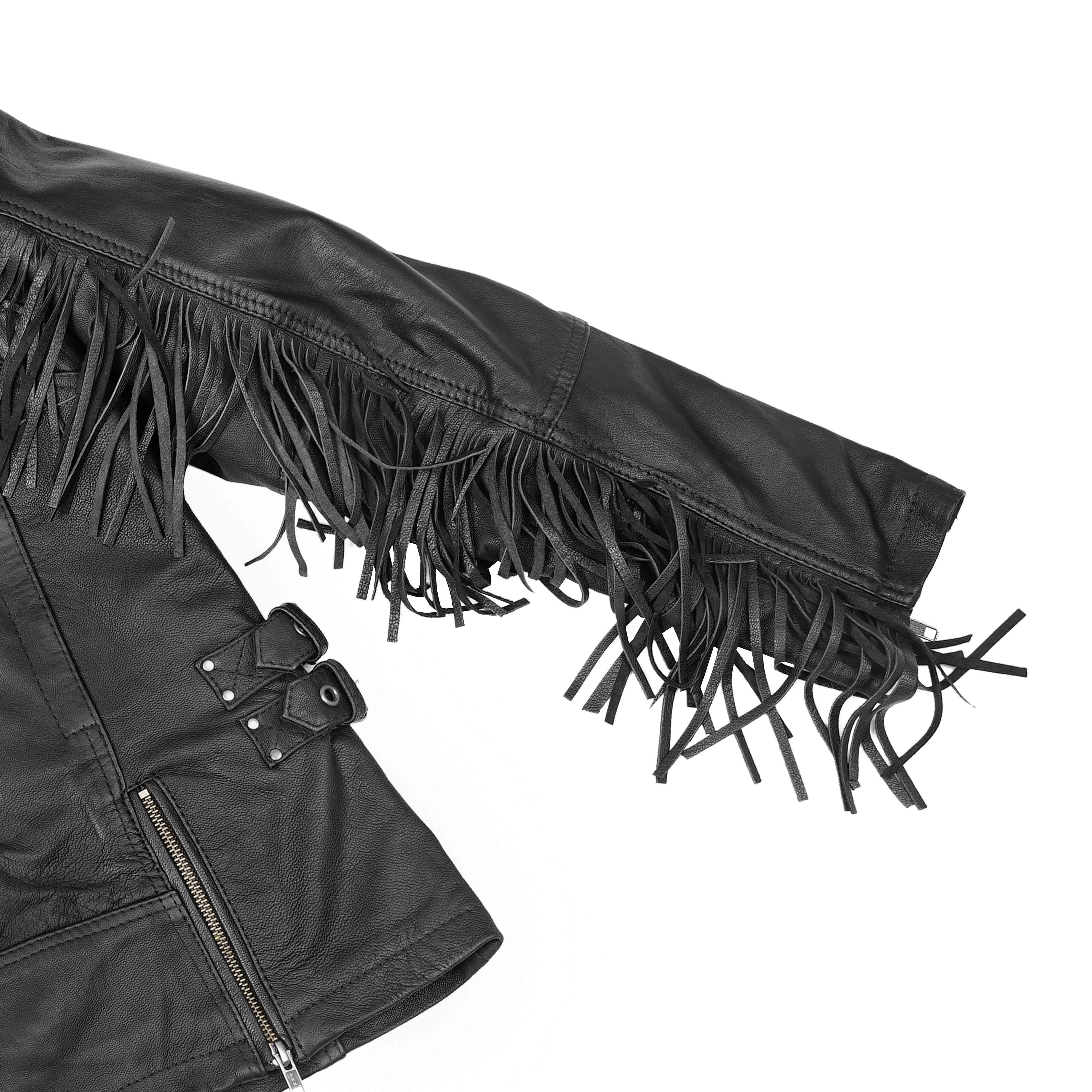 Wild Night™ Women's Fringe Leather Motorcycle Jacket – Black
