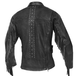 Wild Night™ Women's Fringe Leather Motorcycle Jacket – Black
