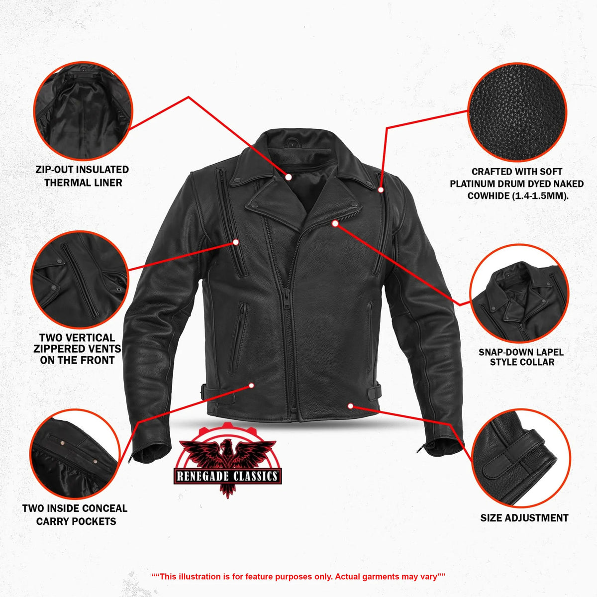 Dark Nova Men’s Leather Motorcycle Jacket - Features