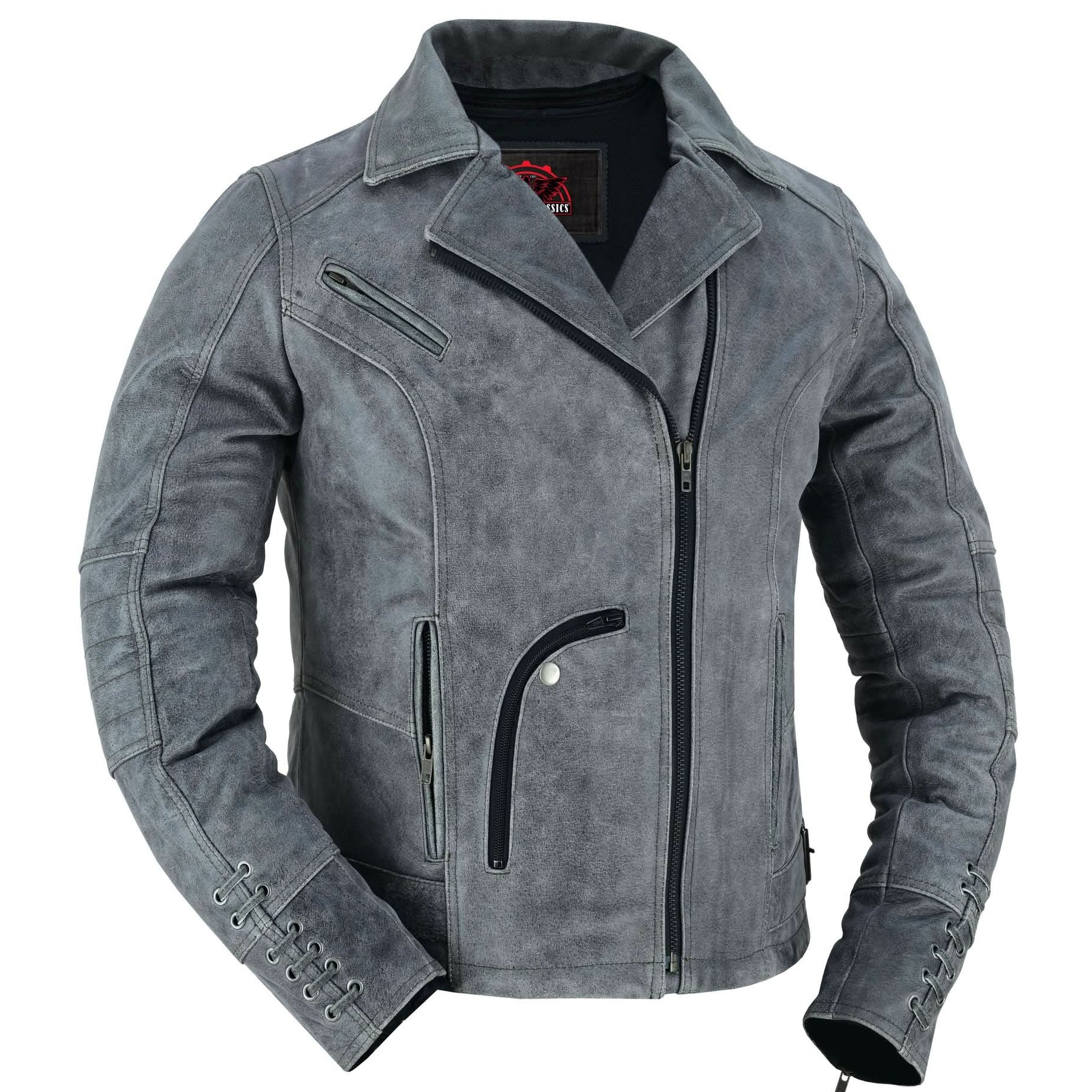 Frost Fury™ Women's  Leather  Biker Jacket – Gray