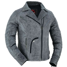 Frost Fury™ Women's  Leather  Biker Jacket – Gray