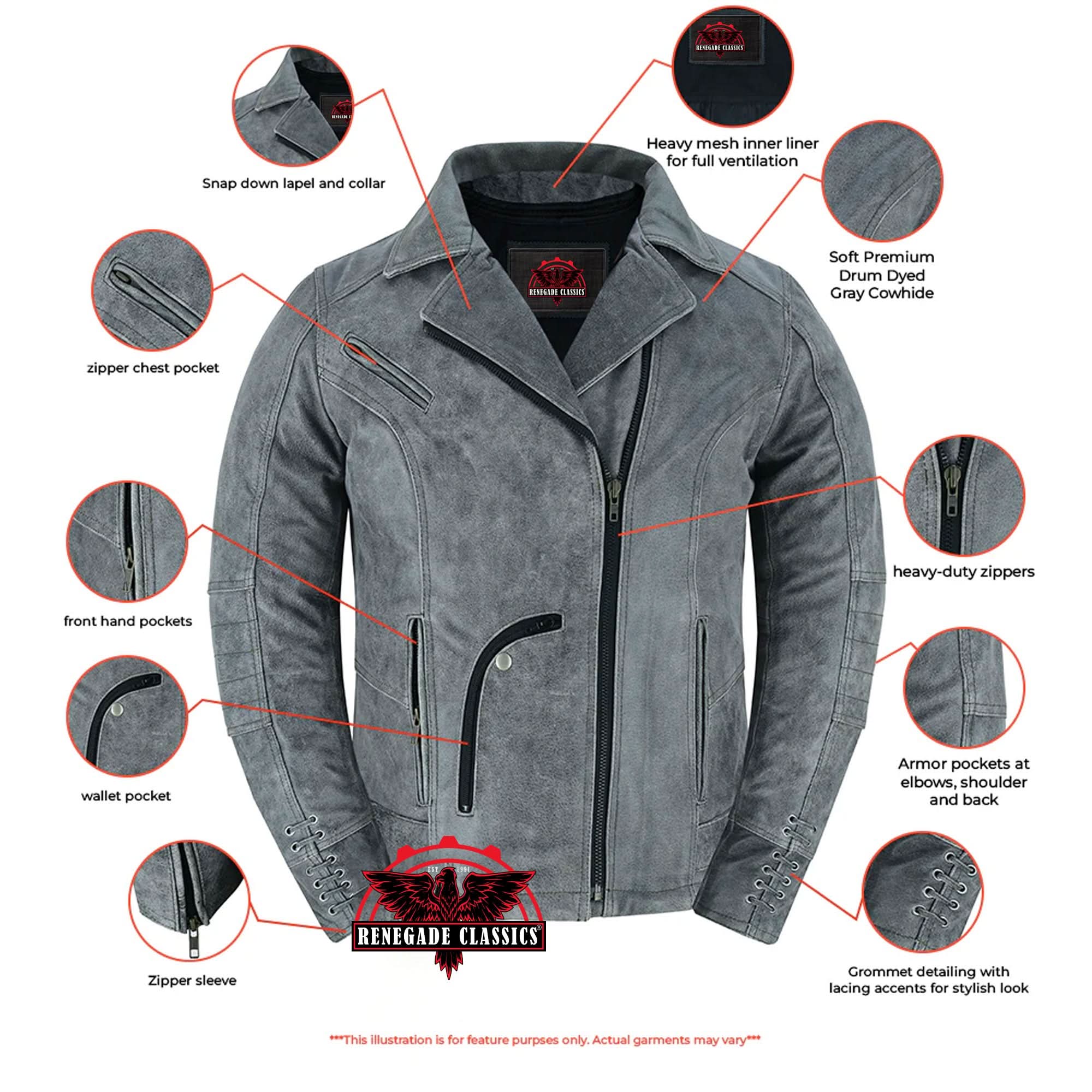 Frost Fury™ Women's  Leather  Biker Jacket – Gray