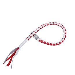 GBW215 Motorcycle Get-Back Whip - Red/White Genuine Leather - Front View - Renegade Classics
